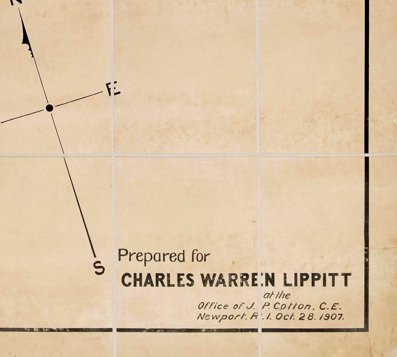 PLAN D'UNE PARTIE DE NEWPORT, R.I. MONTRANT LES CHANGEMENTS DANS LES AUTOROUTES DEMANDÉS PAR O.H.P. BELMONT, ESQ.

Le plan original à l'encre et à l'aquarelle sur papier de 1907.  Le plan est extrêmement grand ; s'il était entièrement assemblé, il