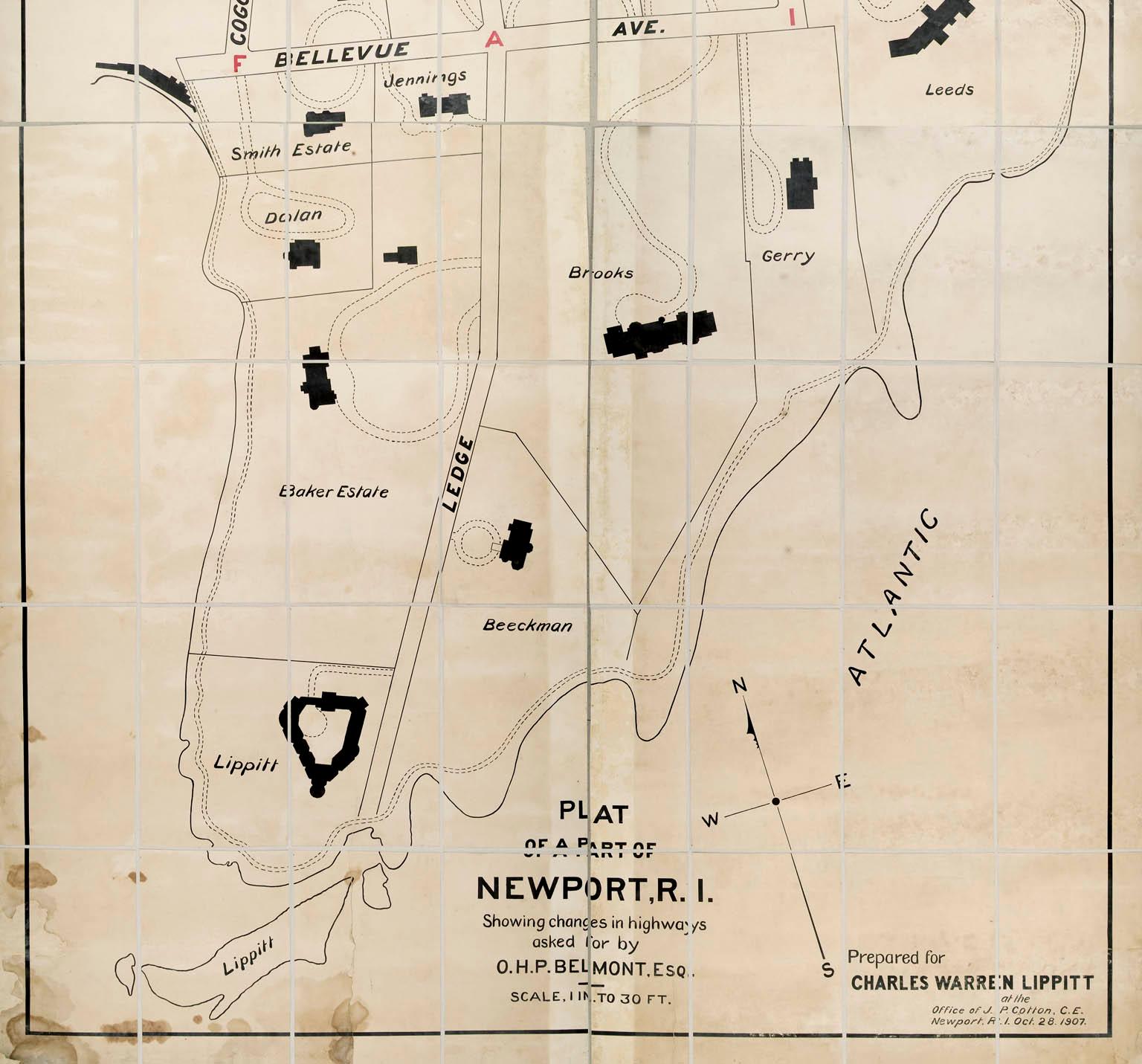 Plan of a Part of Newport, R. I. Showing Changes... O. H. P, Belmont, Esq.  For Sale 1
