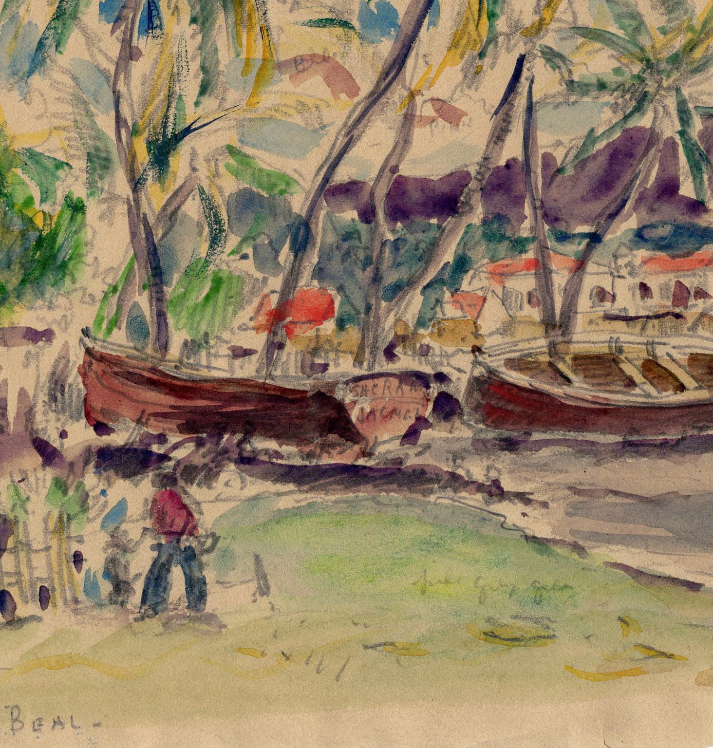 “JACMEL, HAITI, Mar. 13, 1923” is a watercolor and pencil drawing on paper from circa 1923.  The paper size 8 3/4 x 11 1/16