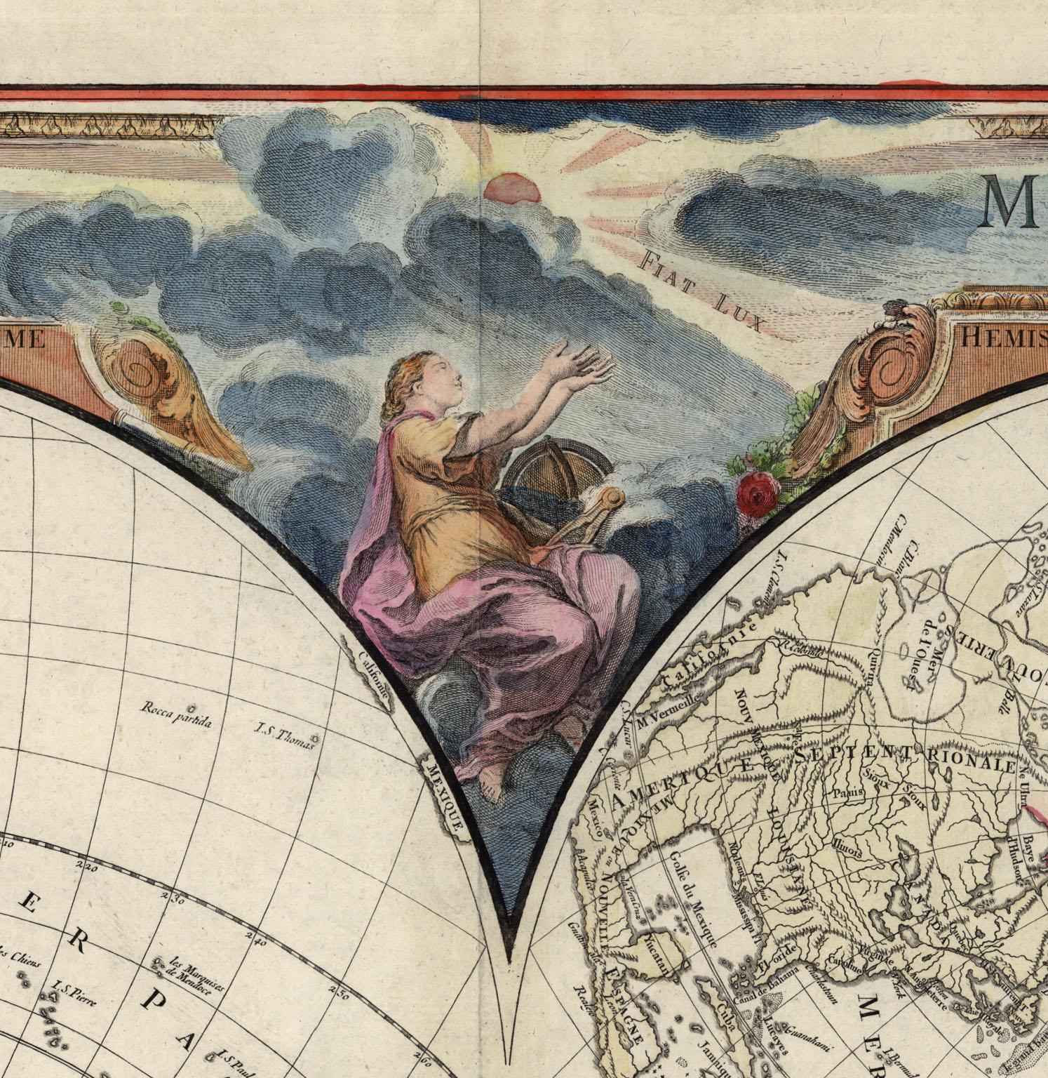 Nouvelle Mappe Monde, dediee au progres de nos connoissances. - Beige Print by Francois Santini
