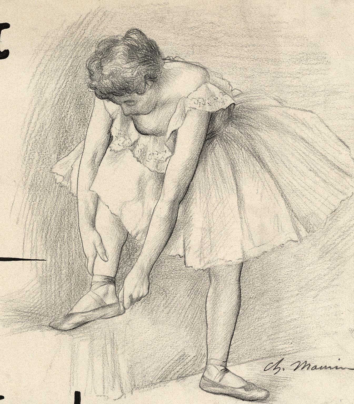 Ballett-Tänzer, unbetitelte Zeichnung. (Beige), Figurative Art, von Charles Maurin