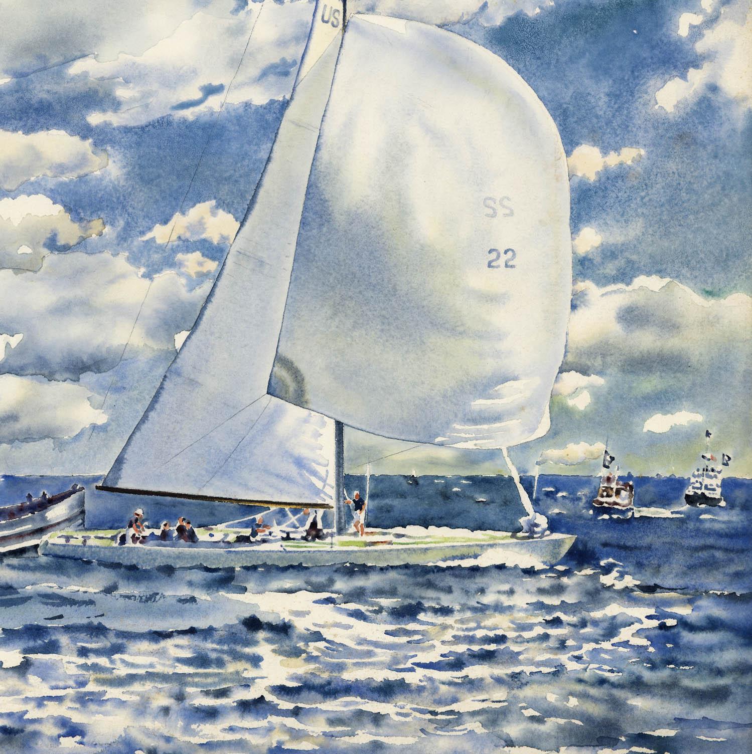 America's Cup - 1967.  Wing Mark, Intrepid and Dame Pattie. - Naturalistic Art by Joseph Webster Golinkin
