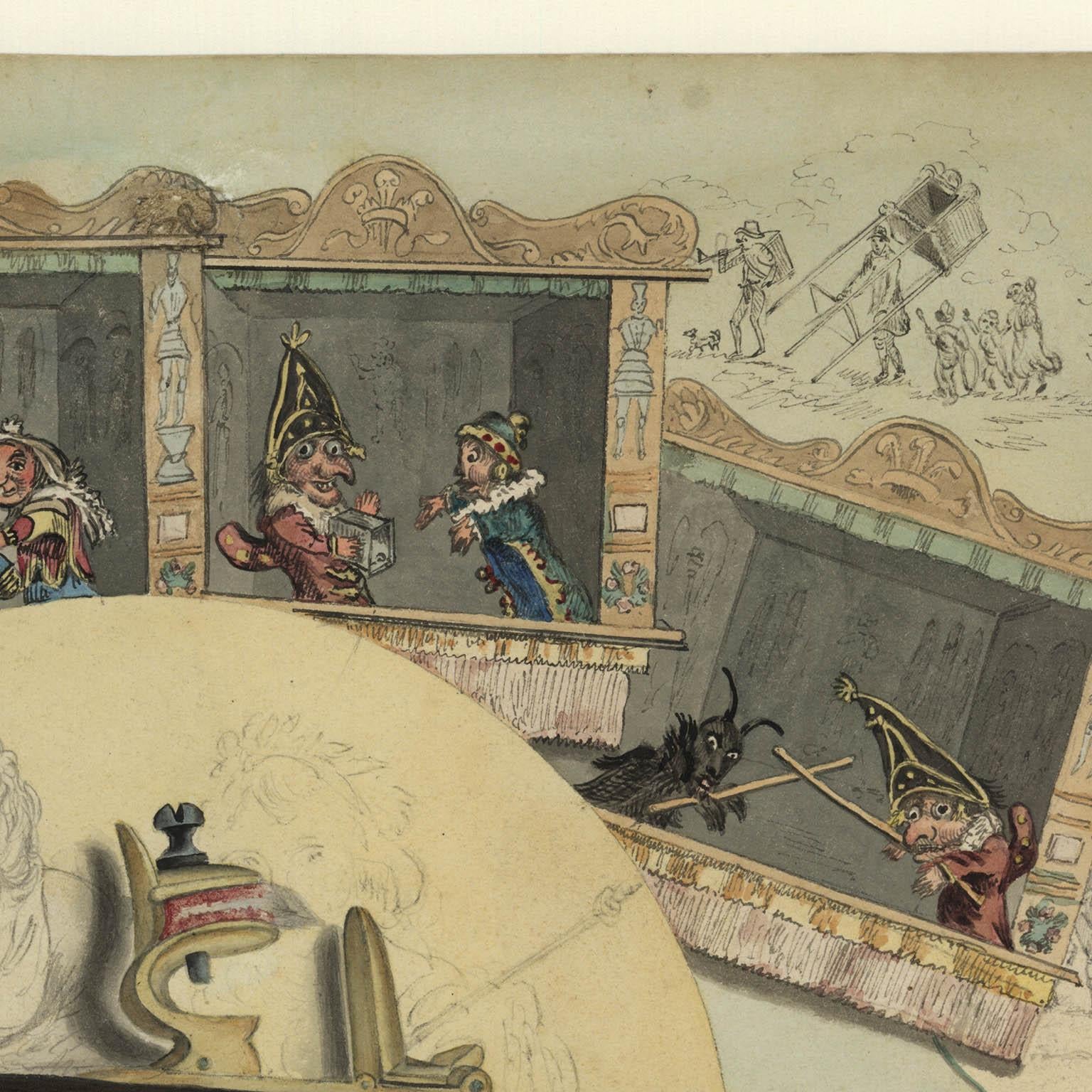 Trompe l'oeil [Punch and Judy]. - Brown Figurative Art by George Cruikshank