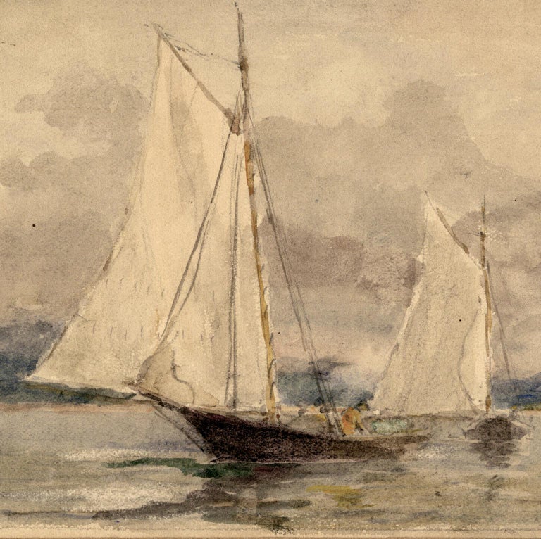 This watercolor entitled “Oyster Bay Sloops“ is by Reynolds Beal (1867-1951).  The watercolor paper size is 5 x 7 11/16