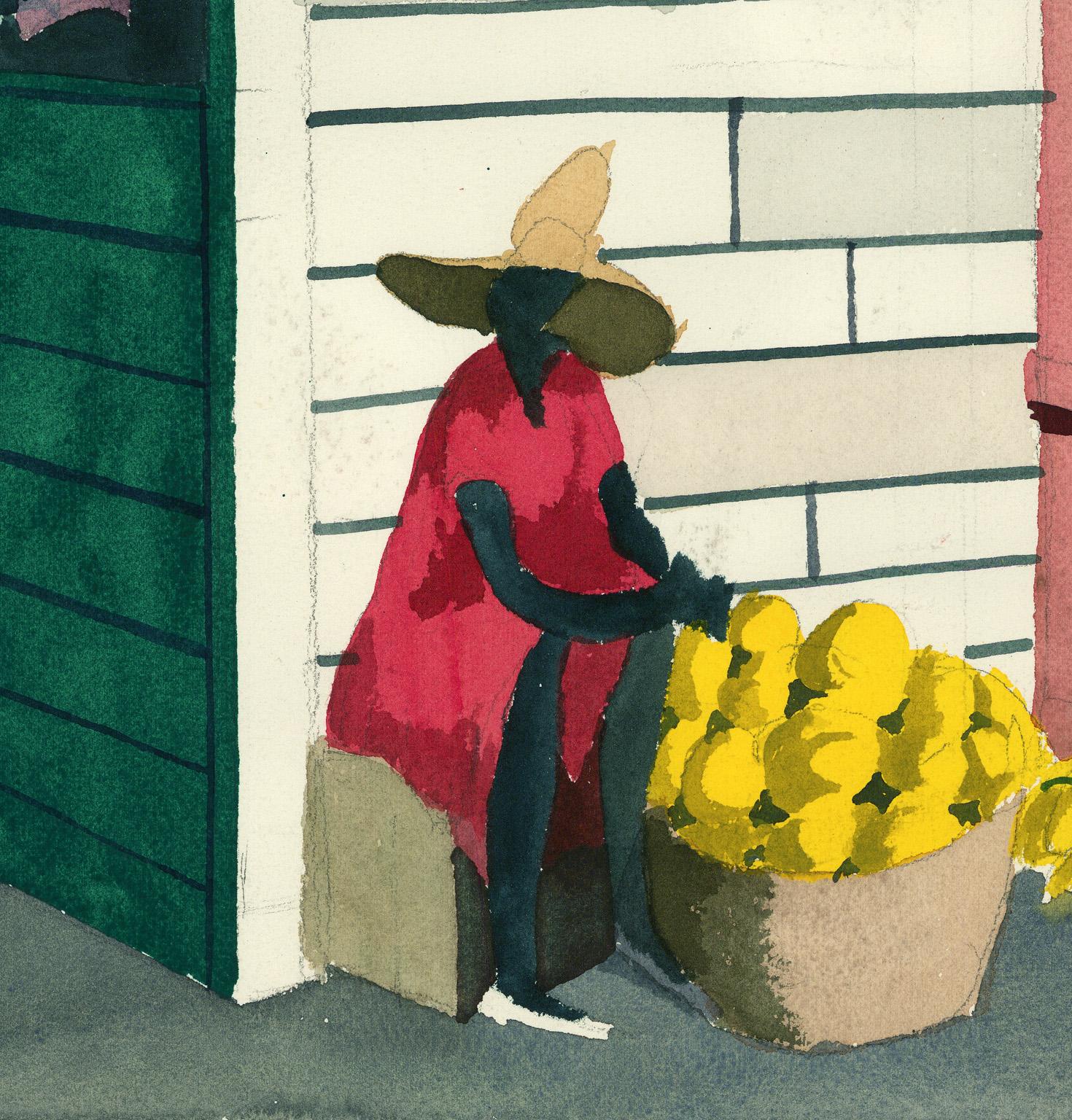 [untitled] Street Scene with Fruit Vendor. - Black Figurative Art by Emilio Sanchez