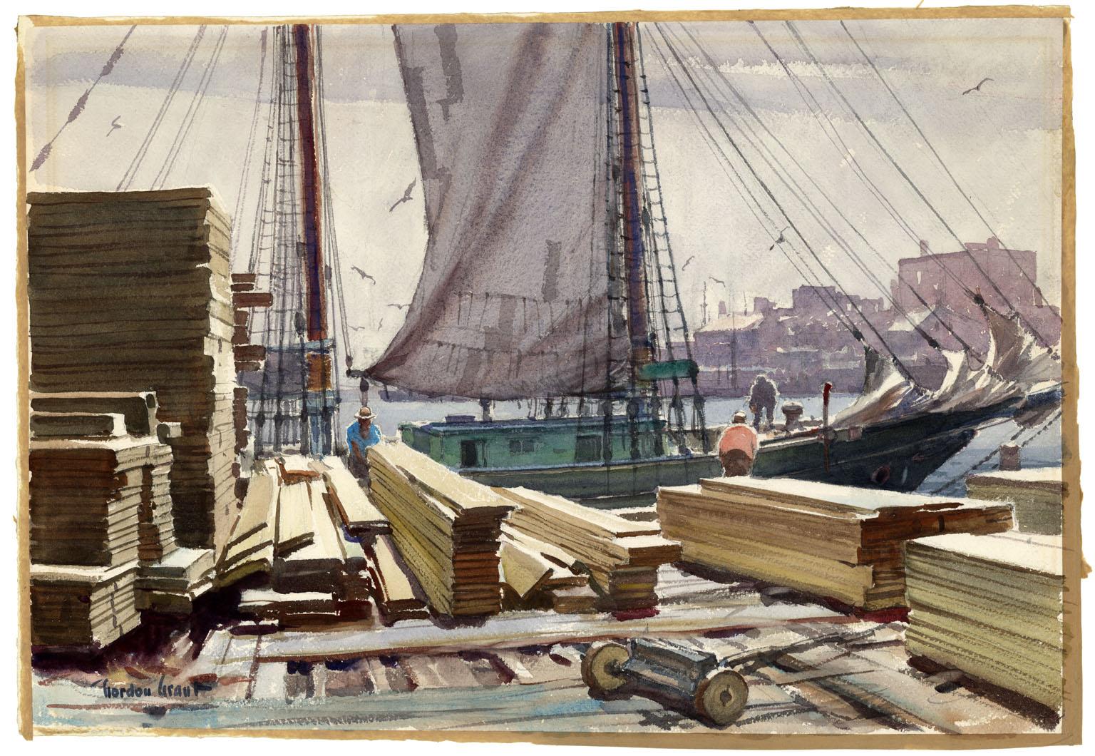 Lumber Wharf, Leuchtturm – Art von Gordon Grant