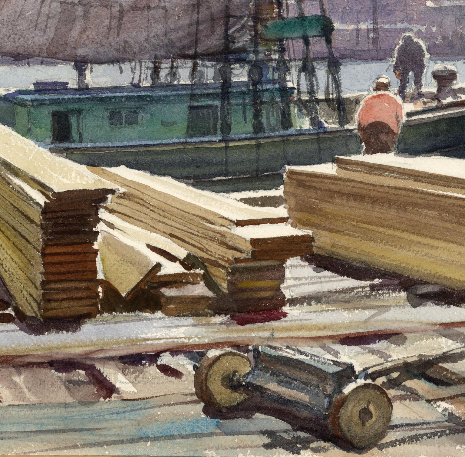 The Lumber Wharf - Naturalistic Art by Gordon Grant