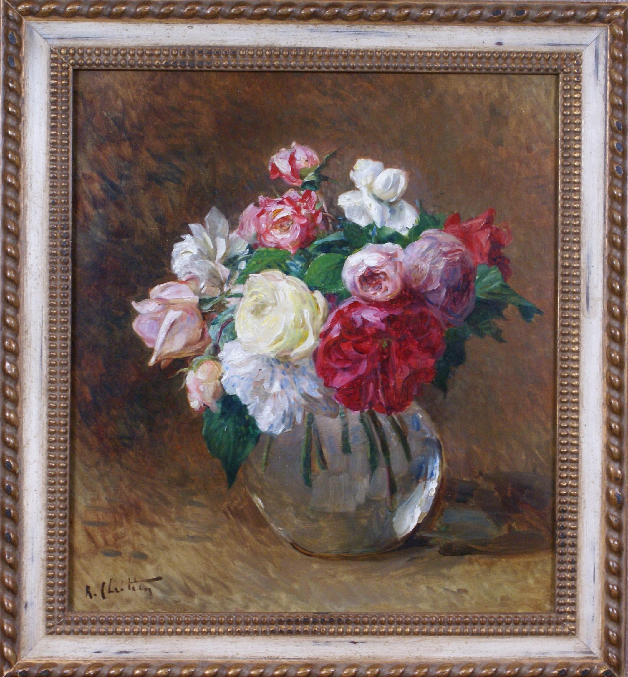René Louis Chrétien Still-Life Painting - {Bouquet de roses} 