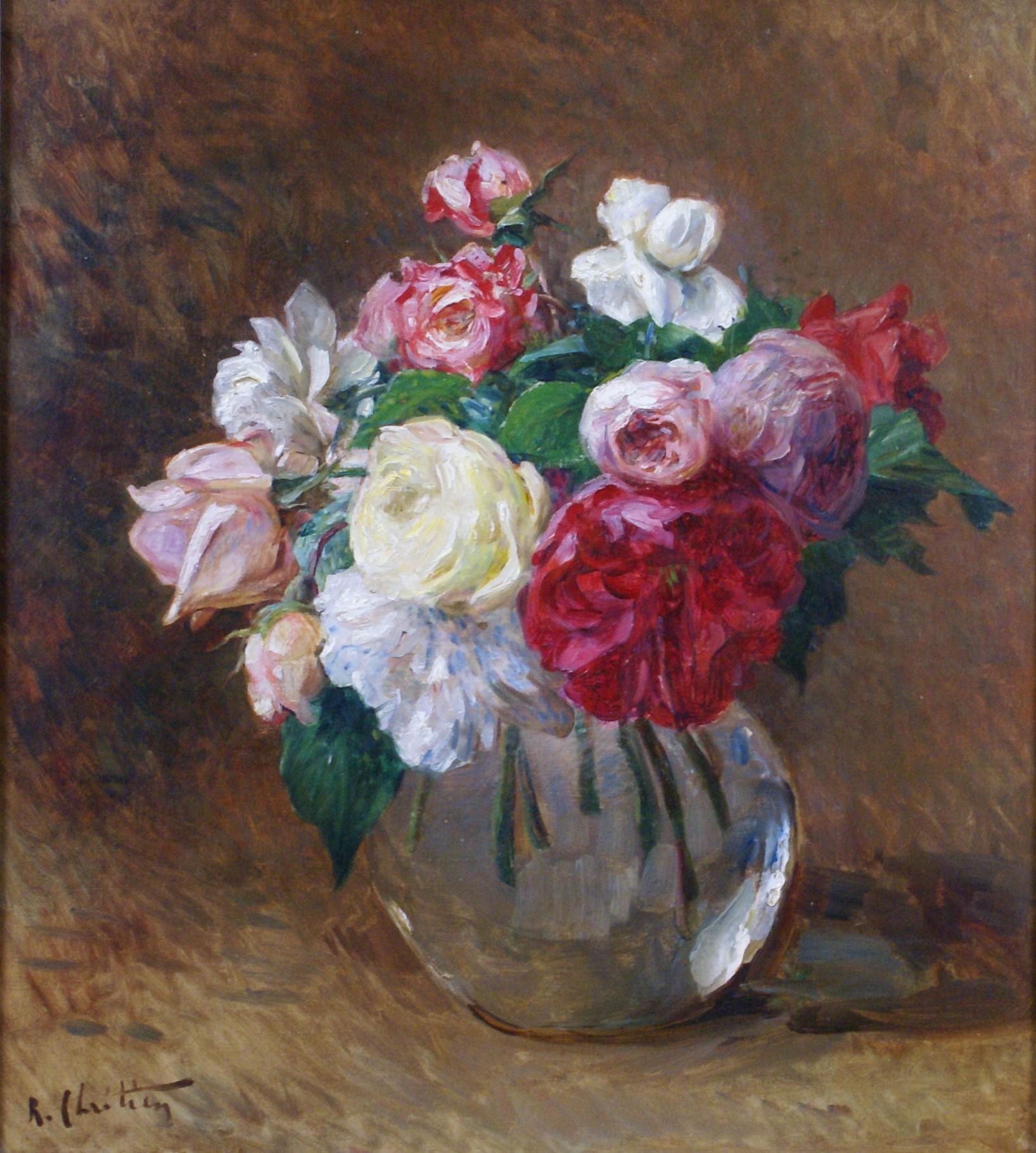 {Bouquet de roses}  - Painting by René Louis Chrétien