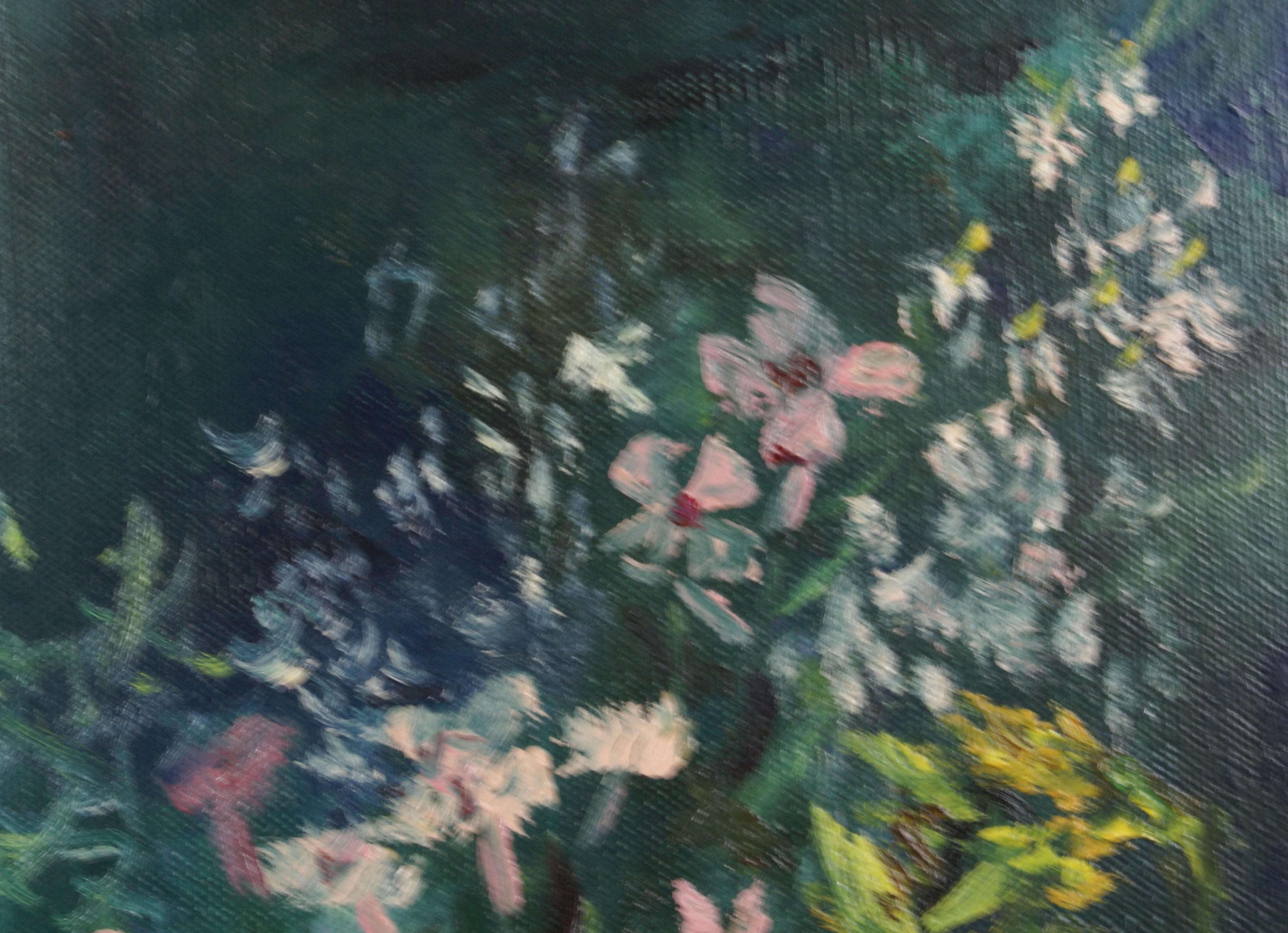 { Florales Stillleben in Landschaft} (Post-Impressionismus), Painting, von Clochard