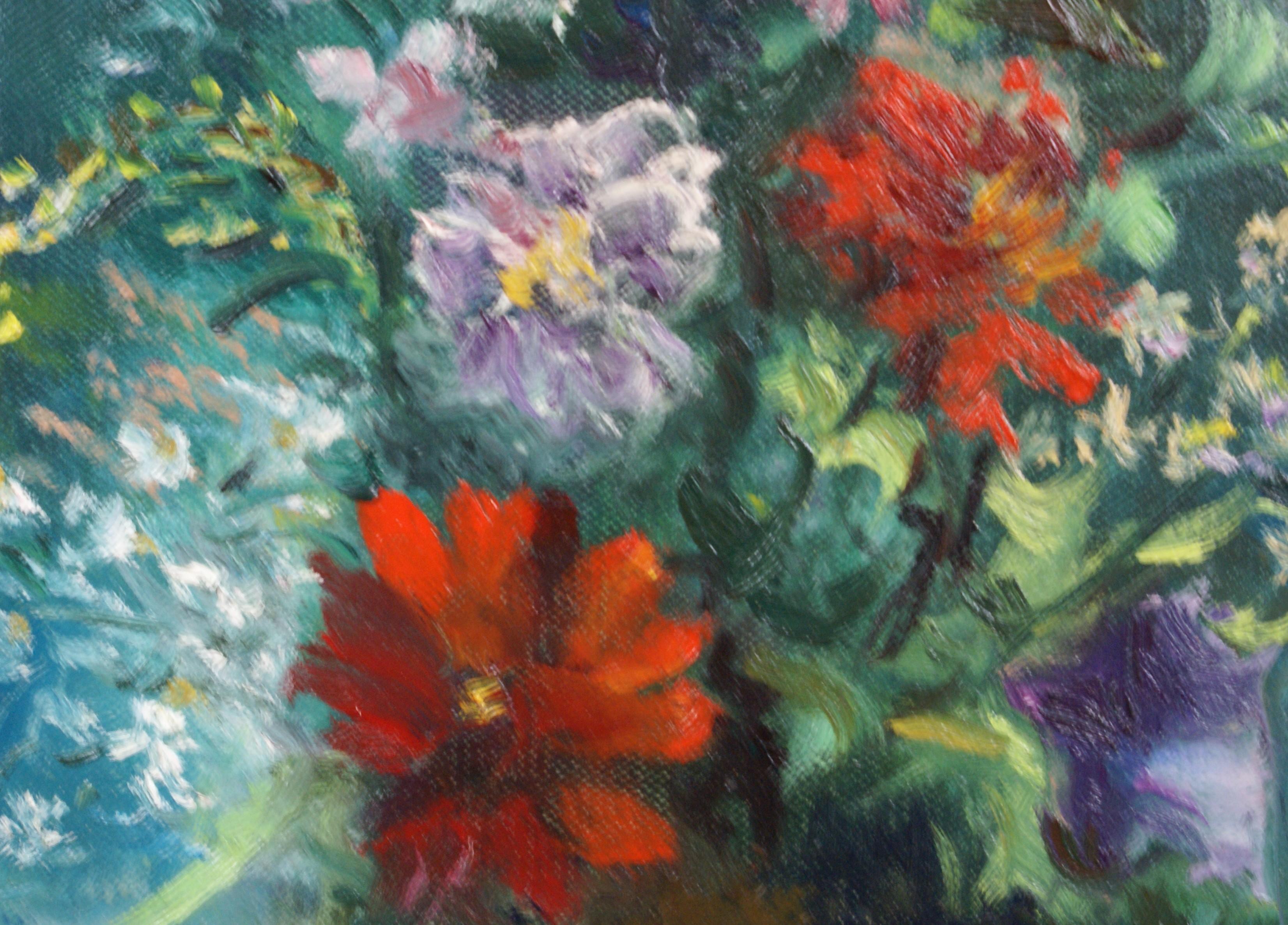{ Nature morte florale dans un paysage} - Post-impressionnisme Painting par Clochard