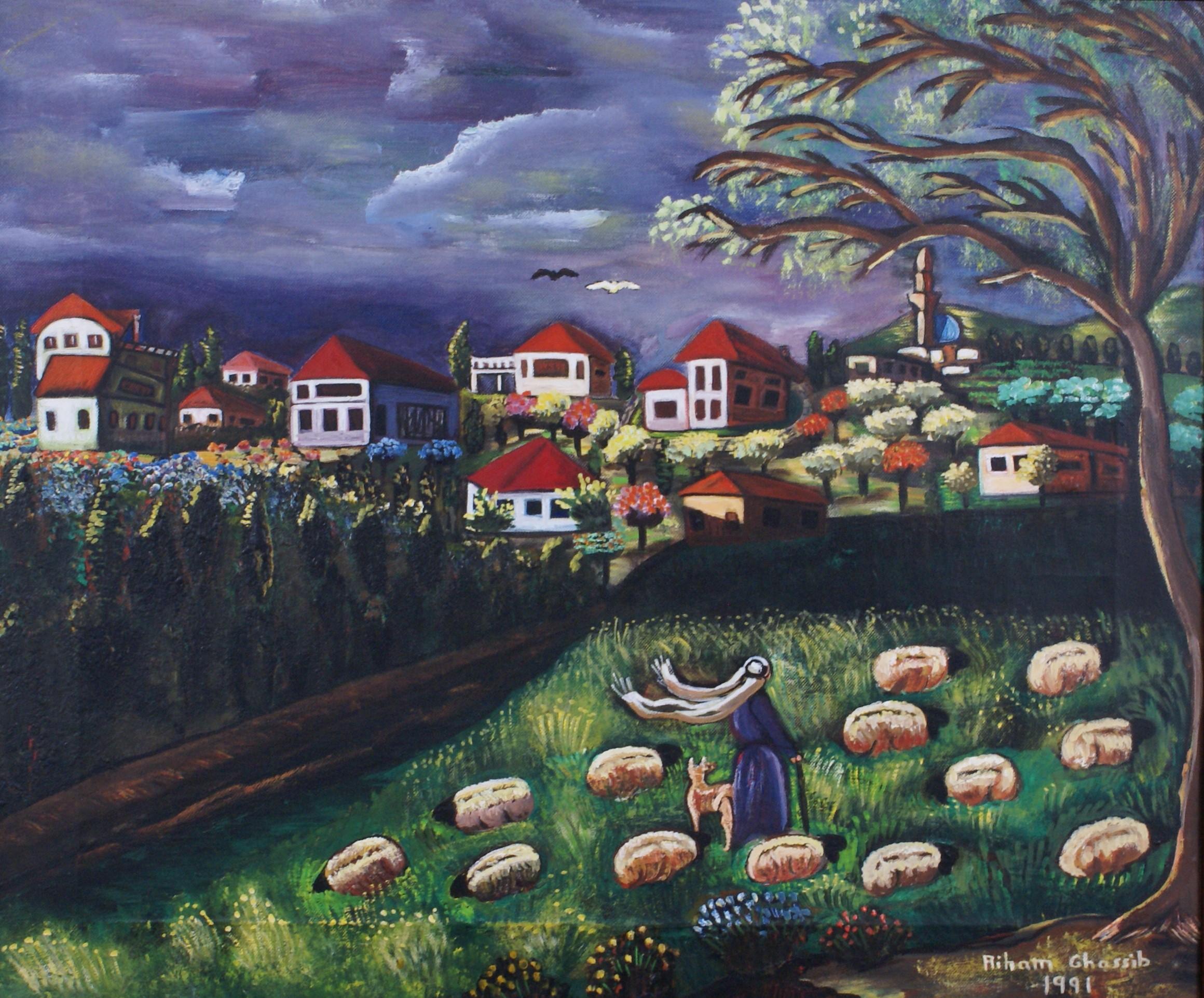 Shepherd and Palaces - Painting by Riham Ghassib