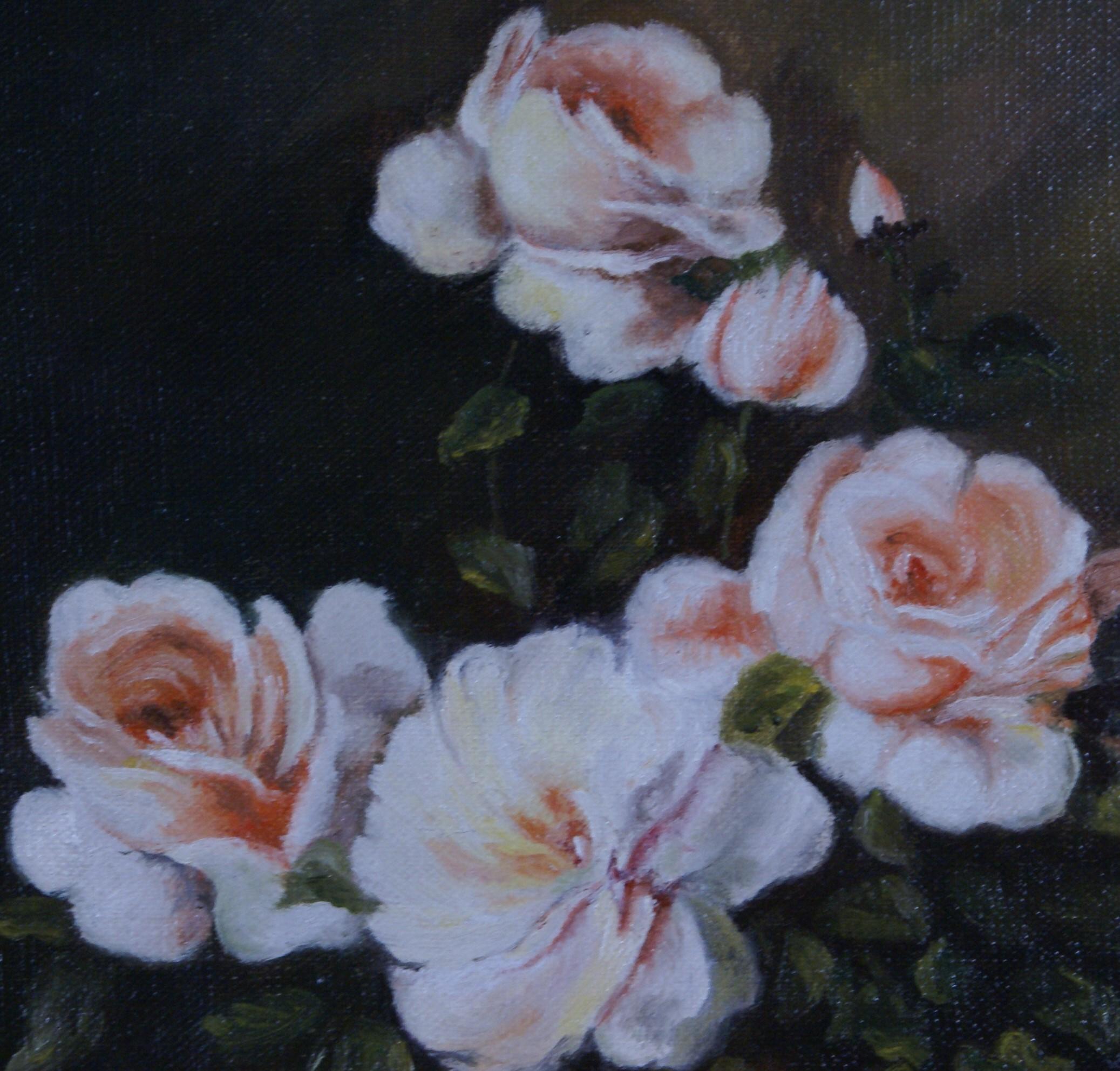 Blumen-Stillleben mit rosa Rosen  – Painting von Goethem