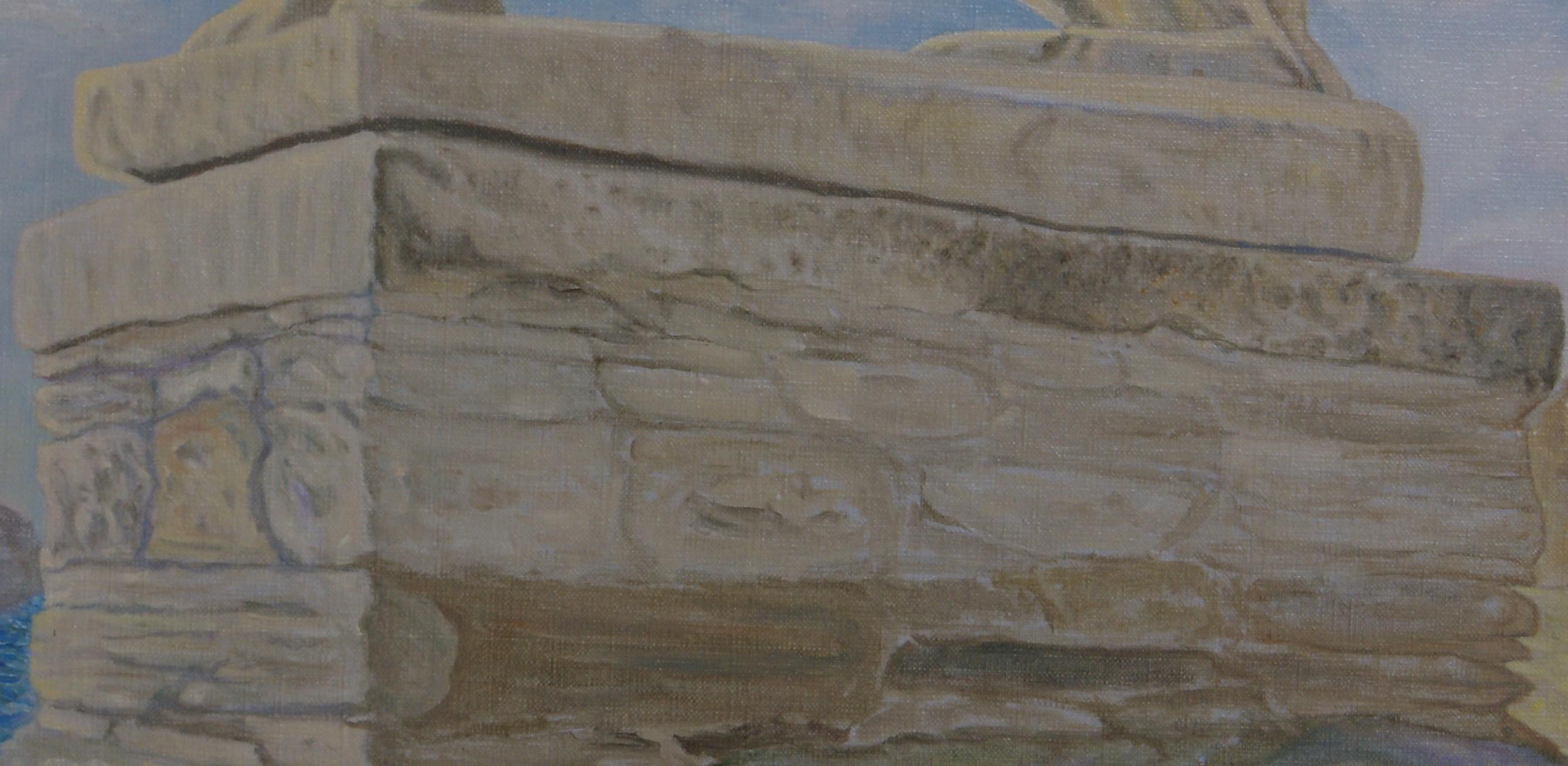 Le lion de Delos - Gris Landscape Painting par Freeman Baldridge