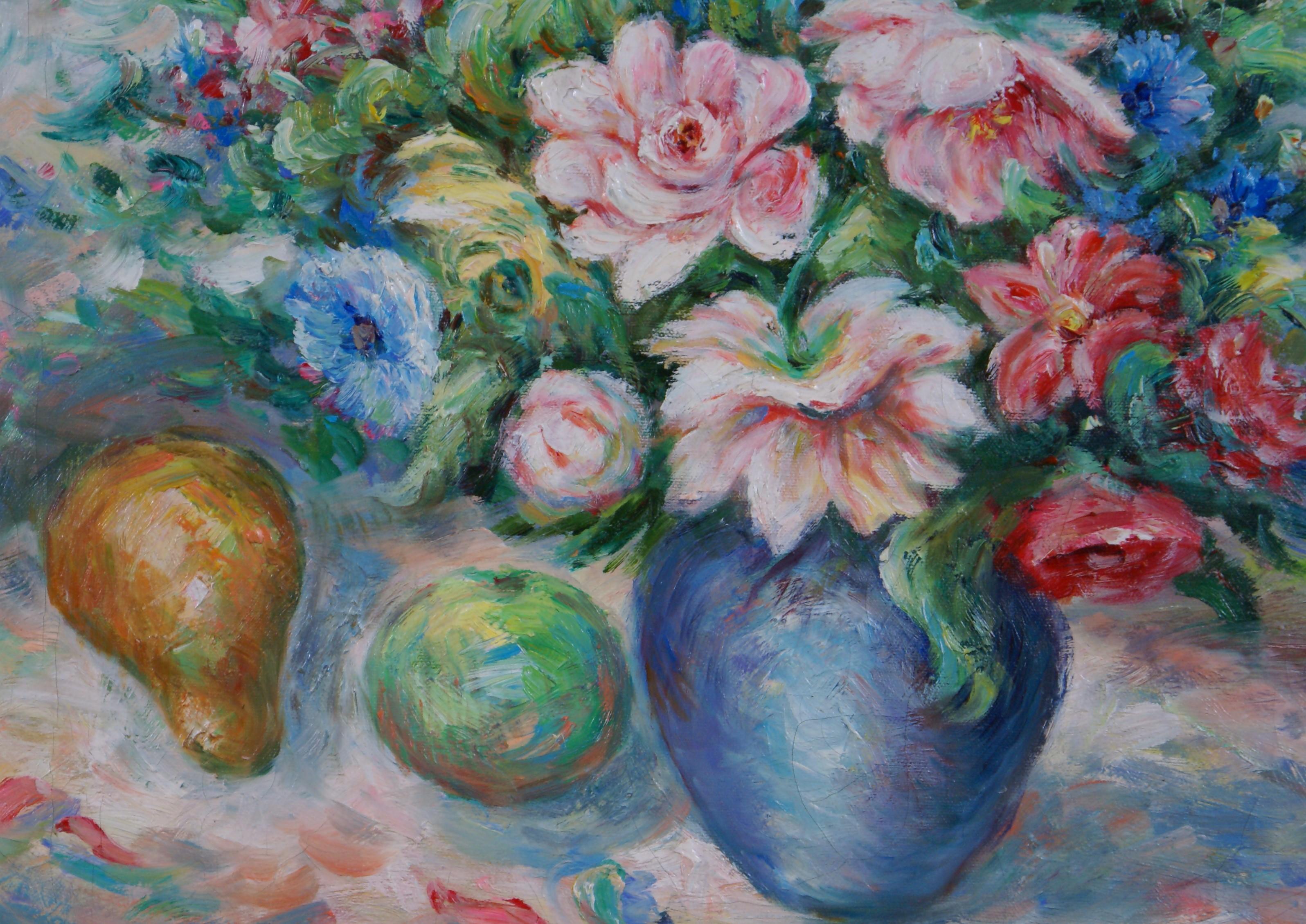 Pair of Floral Still Life Paintings For Sale 4