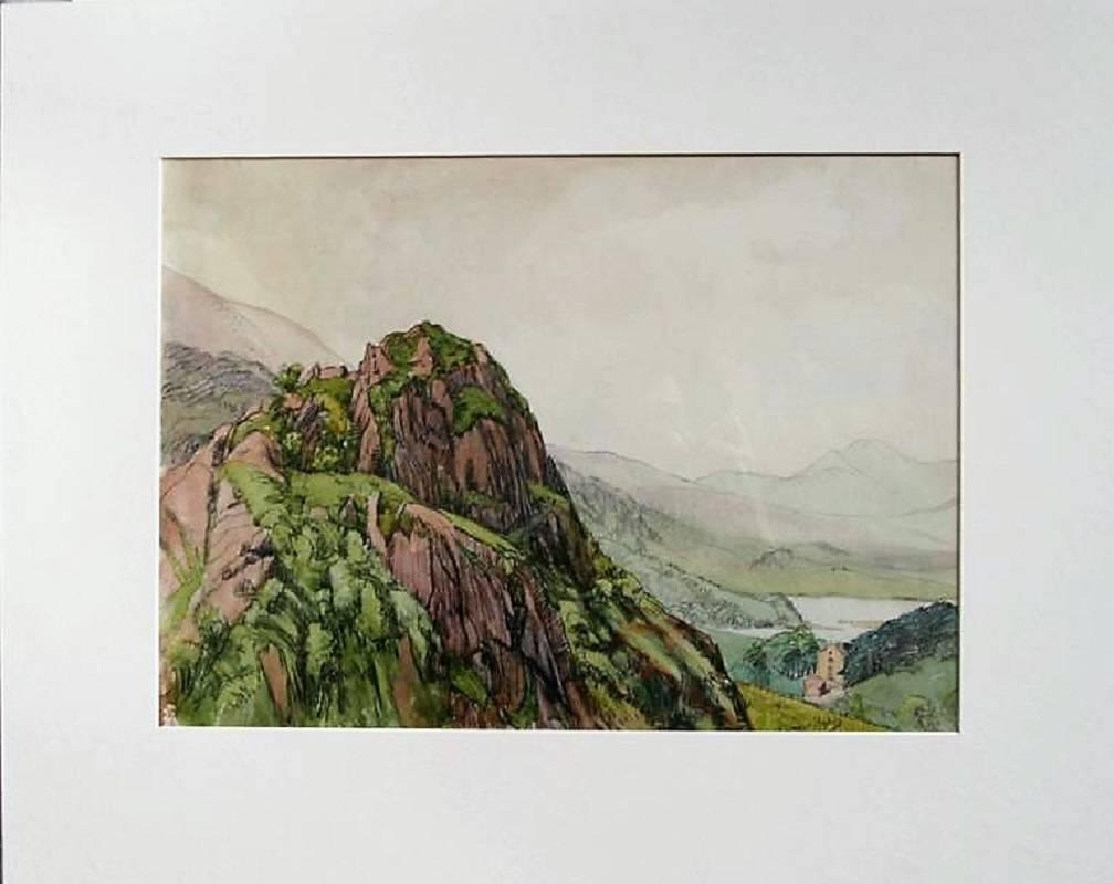 Mountain Scene with Distant Lake. - Art by Eleanor Mary Hughes