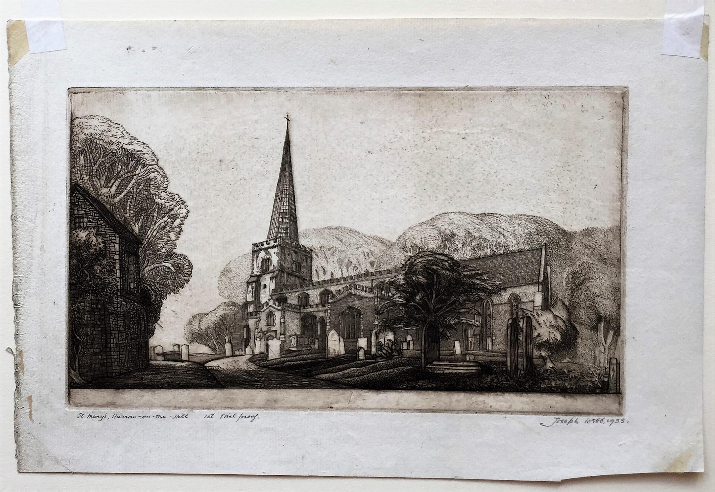 St. Mary's, Harrow-on-the-Hill - Print by Joseph Webb ARE
