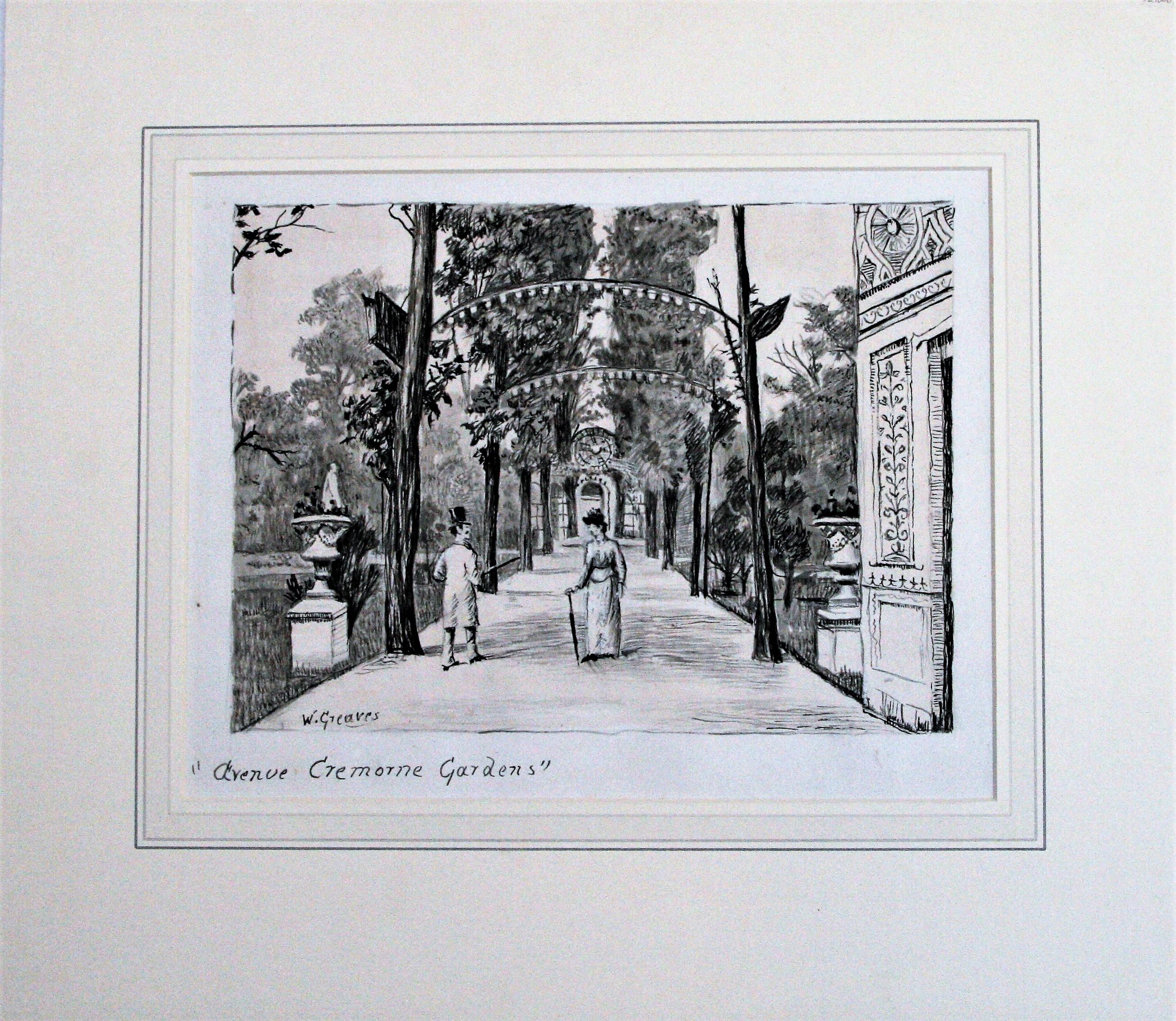 Whistler Wakling on 'The Avenue', Cremorne Gardens, London. - Brown Portrait by Walter Greaves