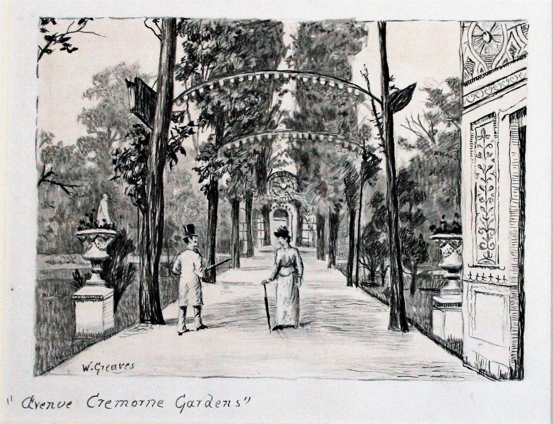 Whistler Wakling on 'The Avenue', Cremorne Gardens, London. - Modern Art by Walter Greaves