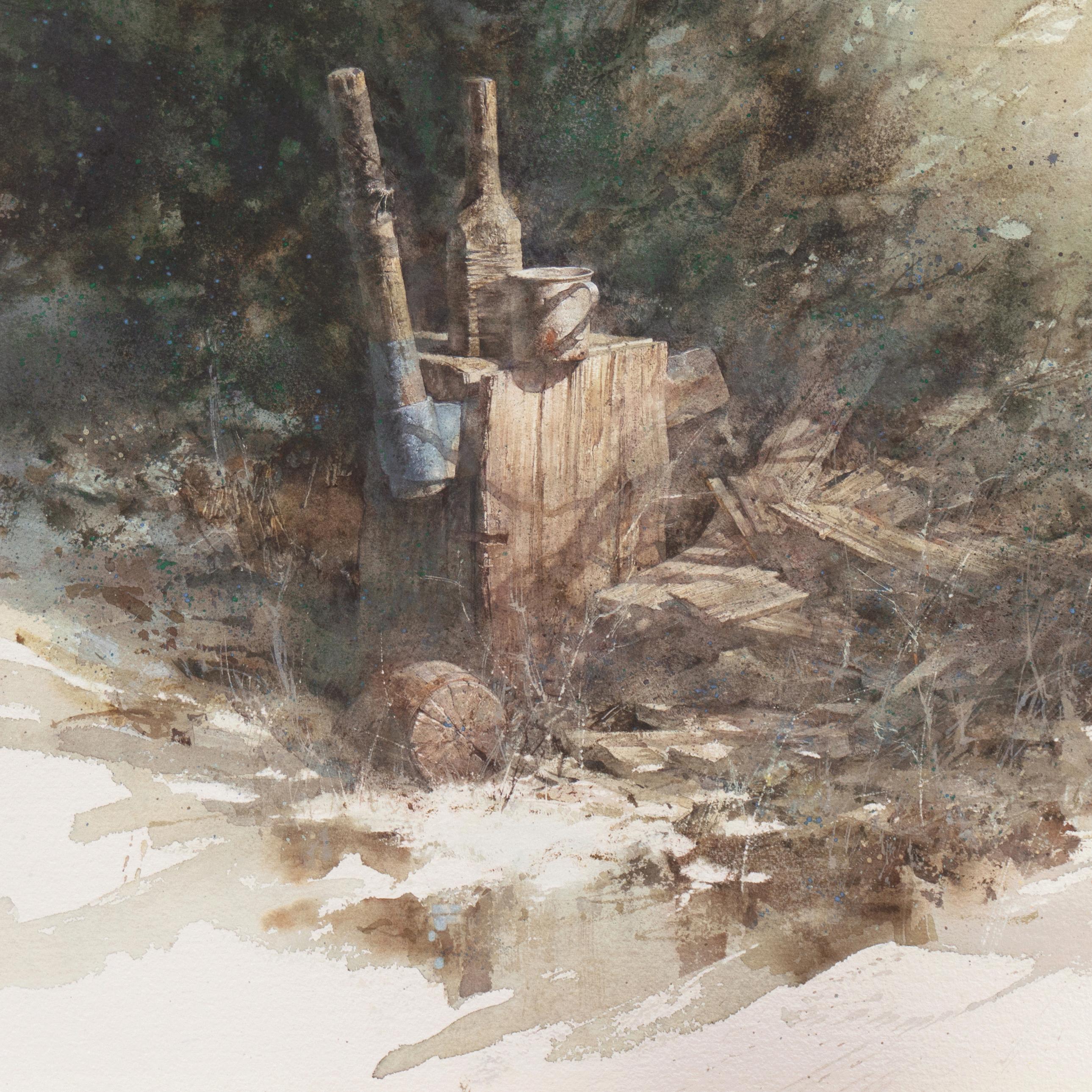 « The Splitting Log » (La bûche fendue), aquarelle - Réalisme Art par Brian Johnson