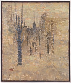 'Cityscape with Figures', Korean Tonalist Oil,  Salon Pagodong, Seoul, LACMA