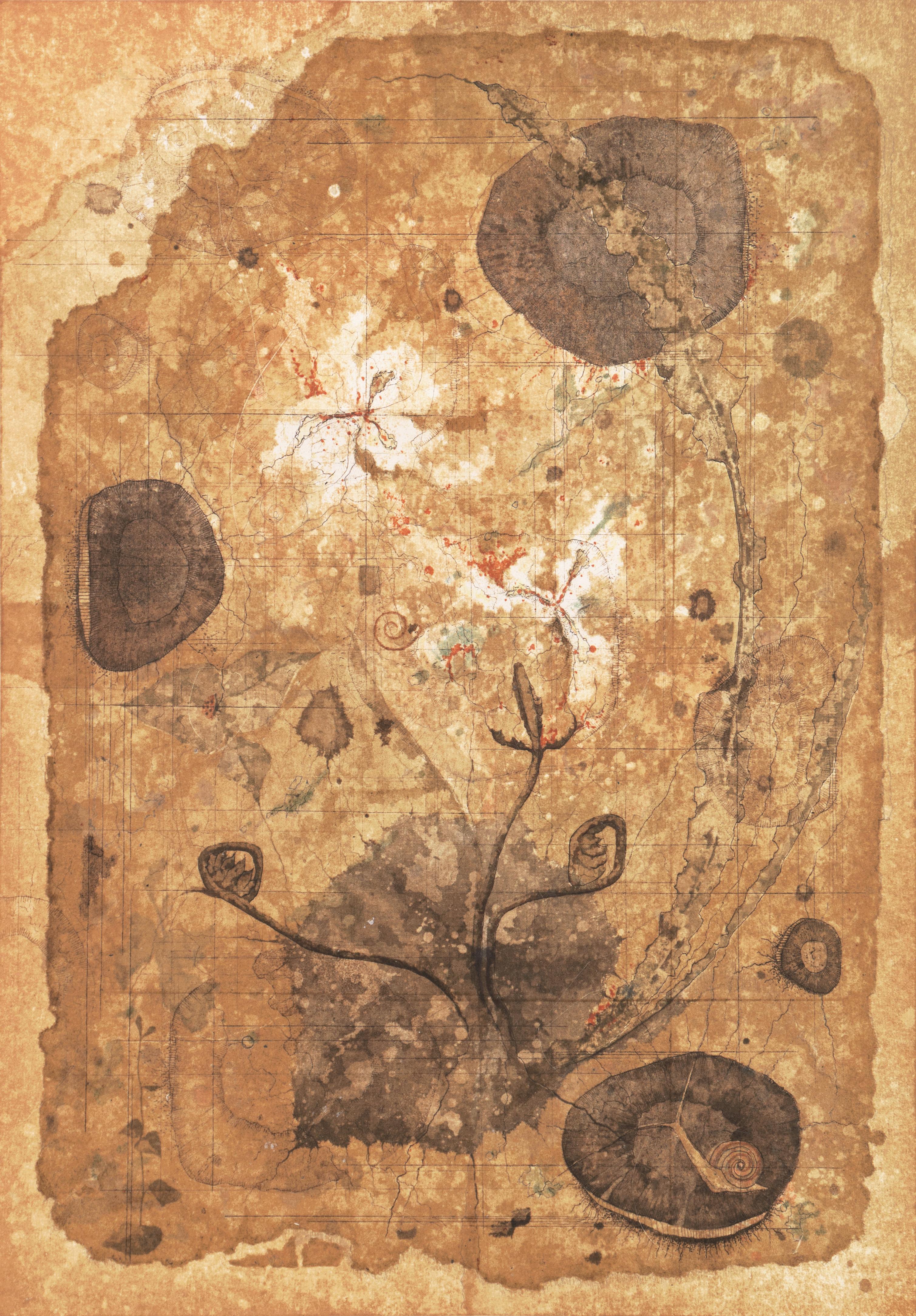 Still-Life Print Ryonosuke Fukui - « Map of Life », Université des Beaux-Arts, Tokyo, nature morte de fleurs, Bénézit