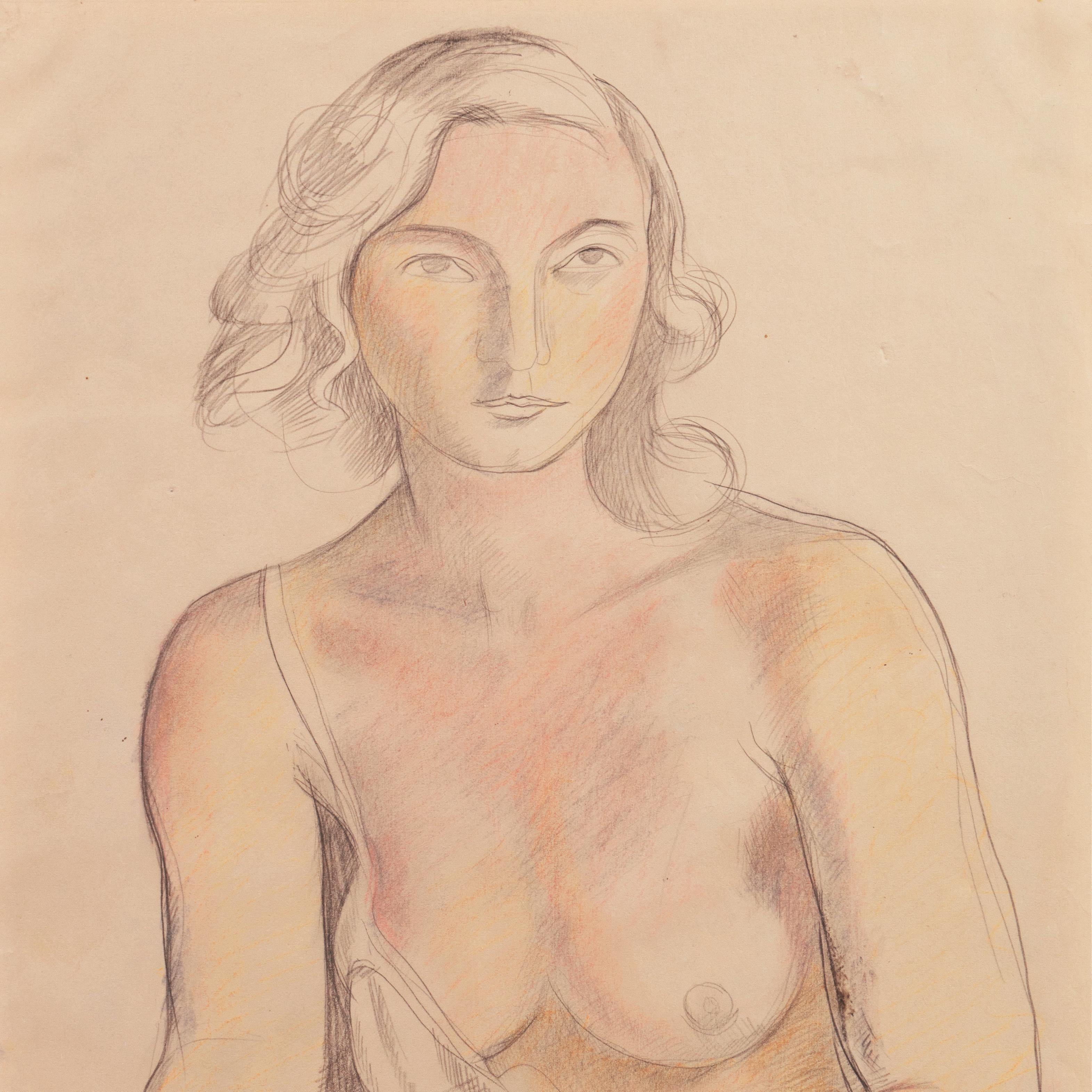 Signed lower right, 'Stackpole' for Ralph Ward Stackpole (American, 1885-1973) and created circa 1930.

An elegant and psychologically penetrating study of a young woman, shown seated and partially draped.

Born in Oregon, Stackpole moved to San