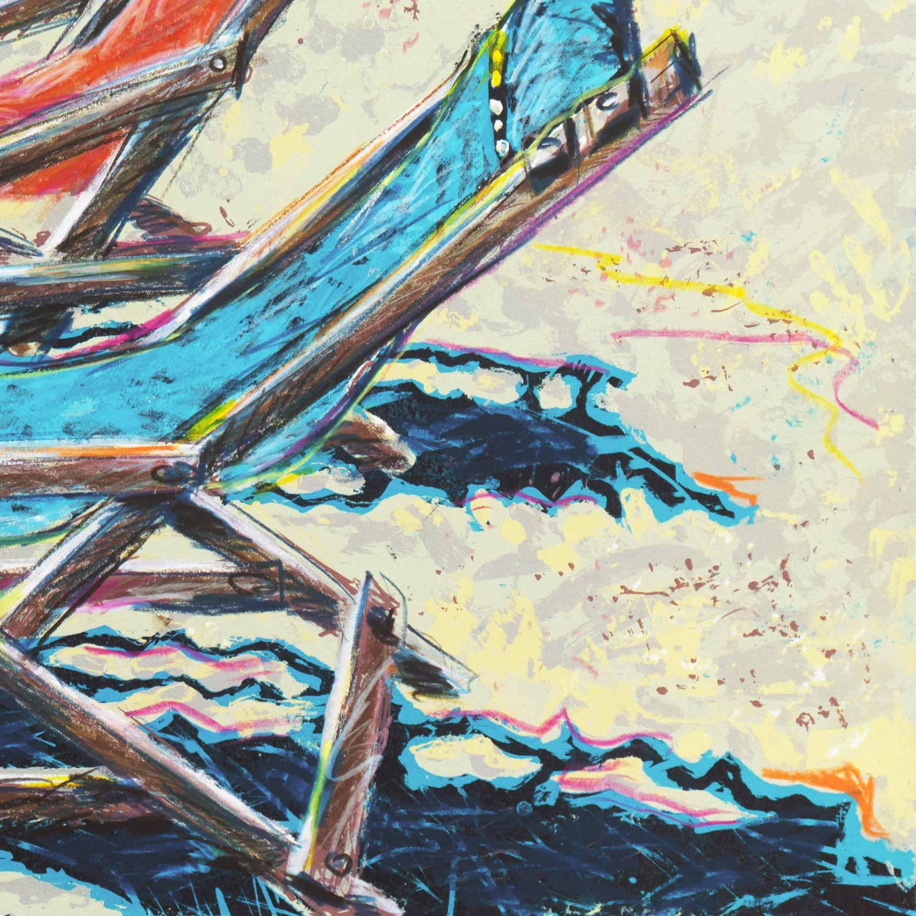 'Deckchairs on the Beach', sérigraphie colorée à la main en vente 3