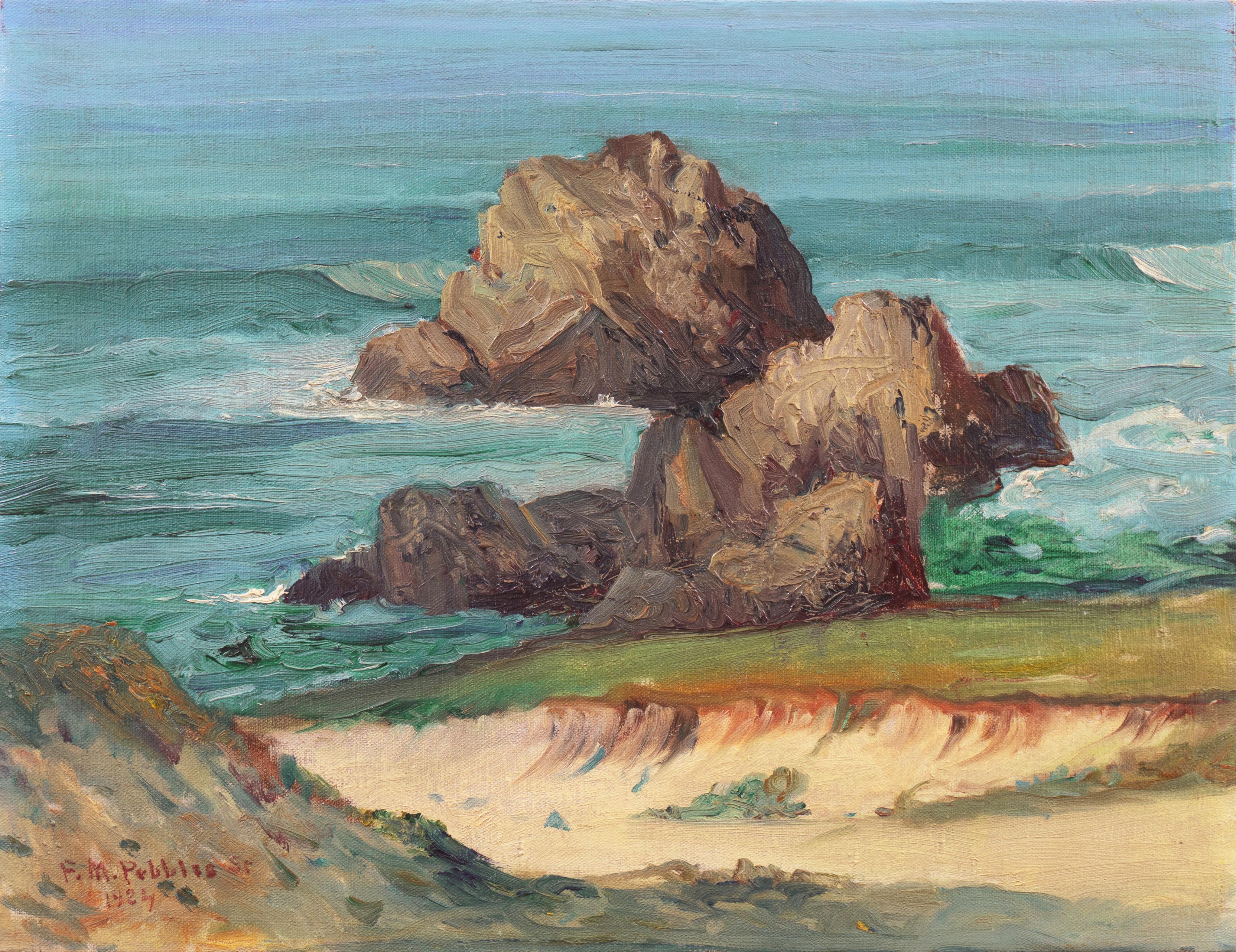 Frank Marion Peebles Landscape Painting - 
Monterey Bay
, California Plein Air, National Academy of Design, Bohemian Club