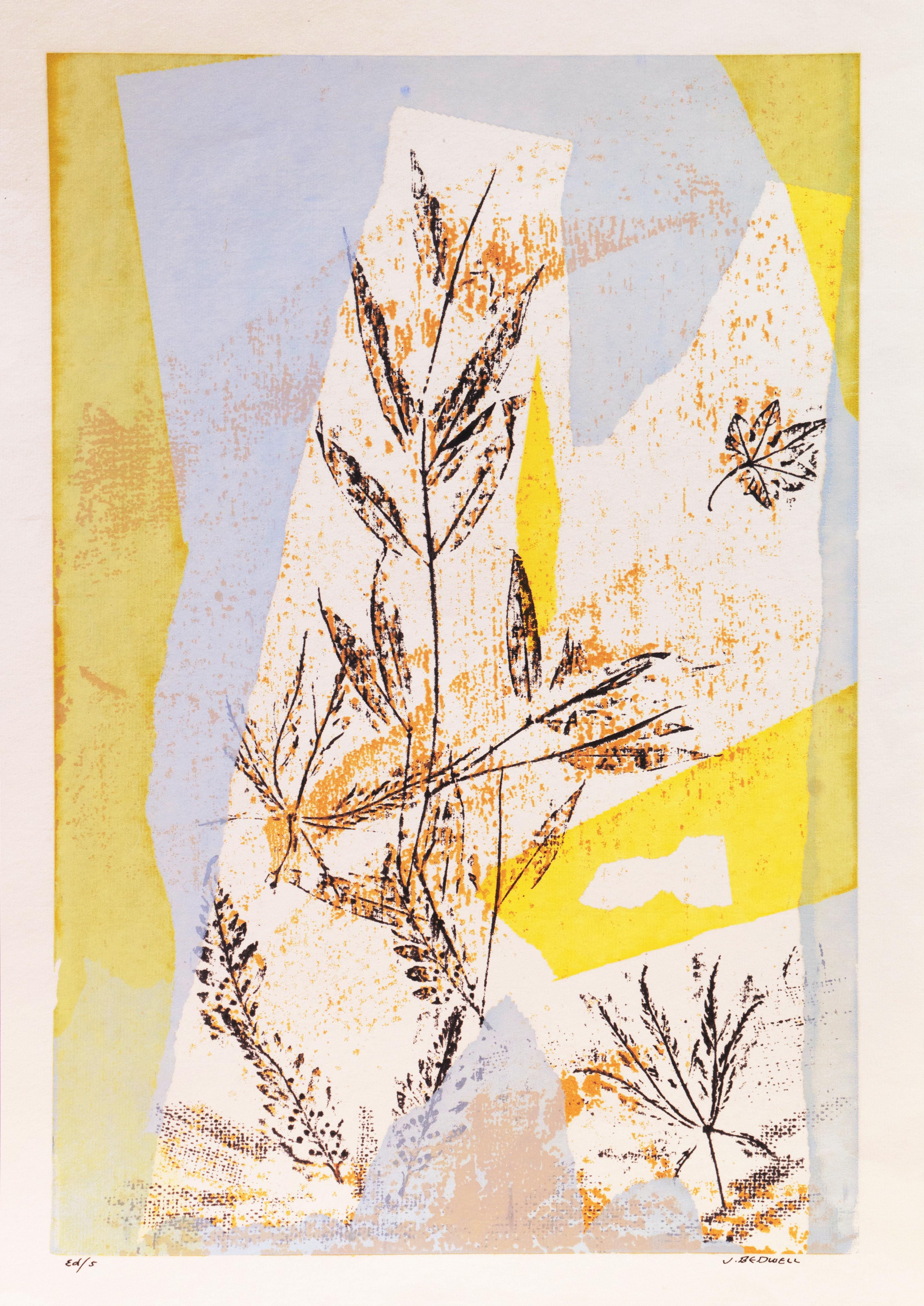 Leaves Against Ochre and Blue - Print by Jeannette Bedwell