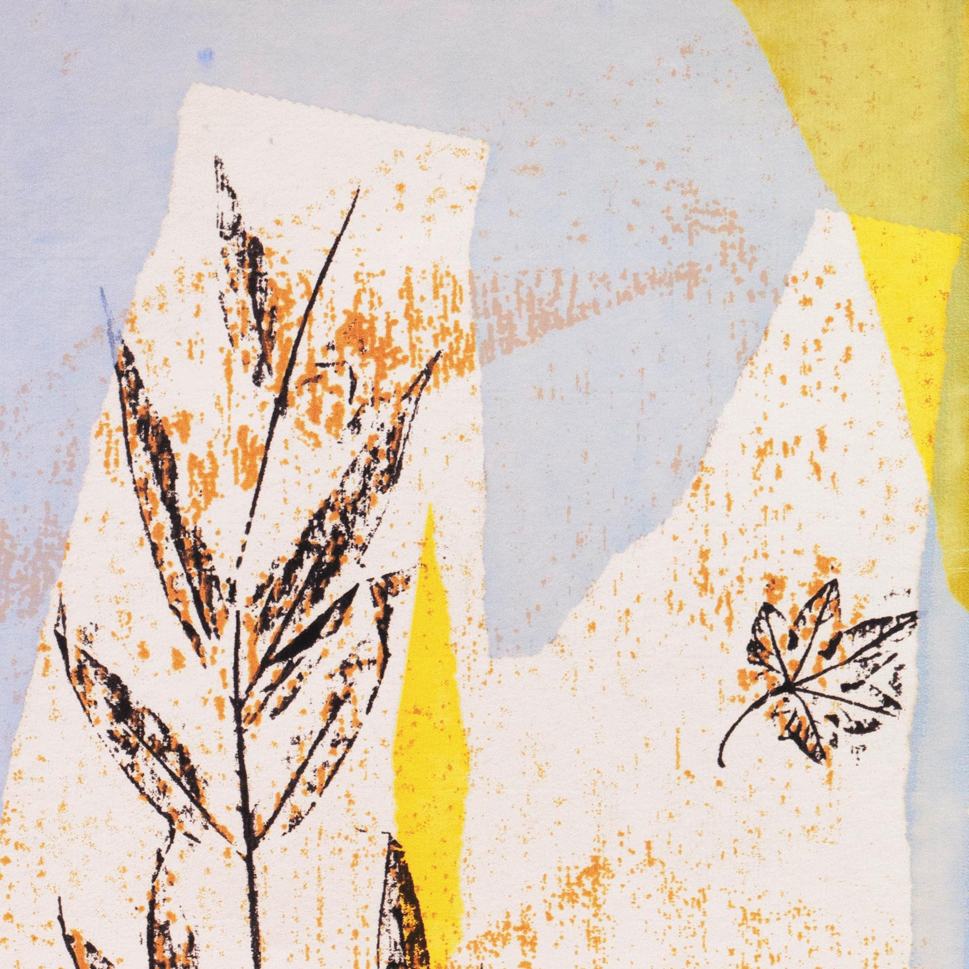 Leaves Against Ochre and Blue - Modern Print by Jeannette Bedwell