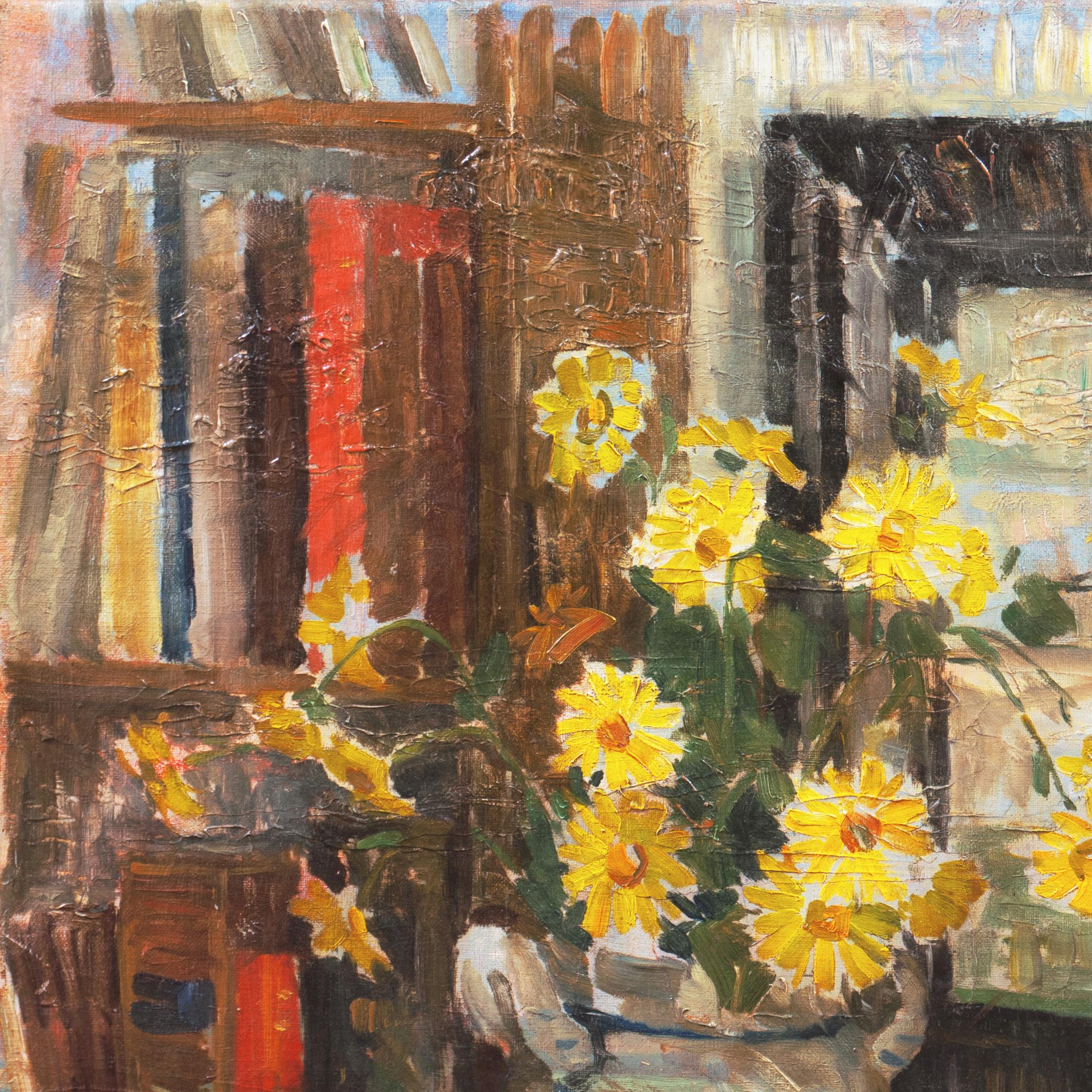 'Yellow Daisies', Danish Impressionist, Charlottenborg Institute, Paris, London - Brown Still-Life Painting by Axel Ulmer