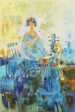 'Young Cellist', Large Post Impressionist Figural Oil of a Woman with a Cello 