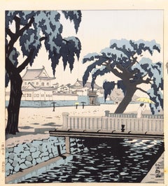 'Rain over Nijo Castle, Kyoto' Tokugawa shogunate, Japanese color woodblock