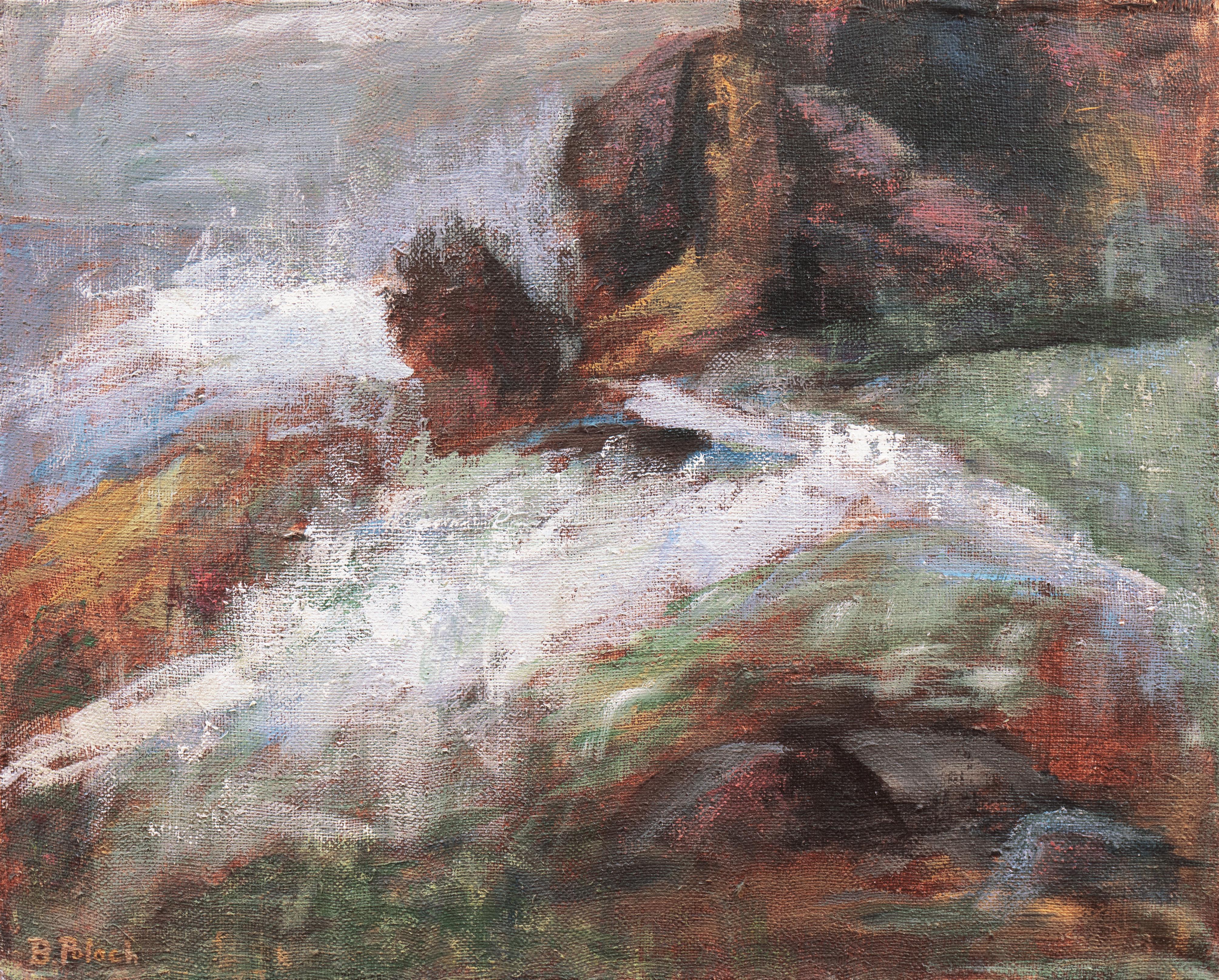 Landscape Painting de Barbara Polach - Paisaje marino expresionista", Abstracción en la Bahía de San Francisco, Mujer artista, Óleo