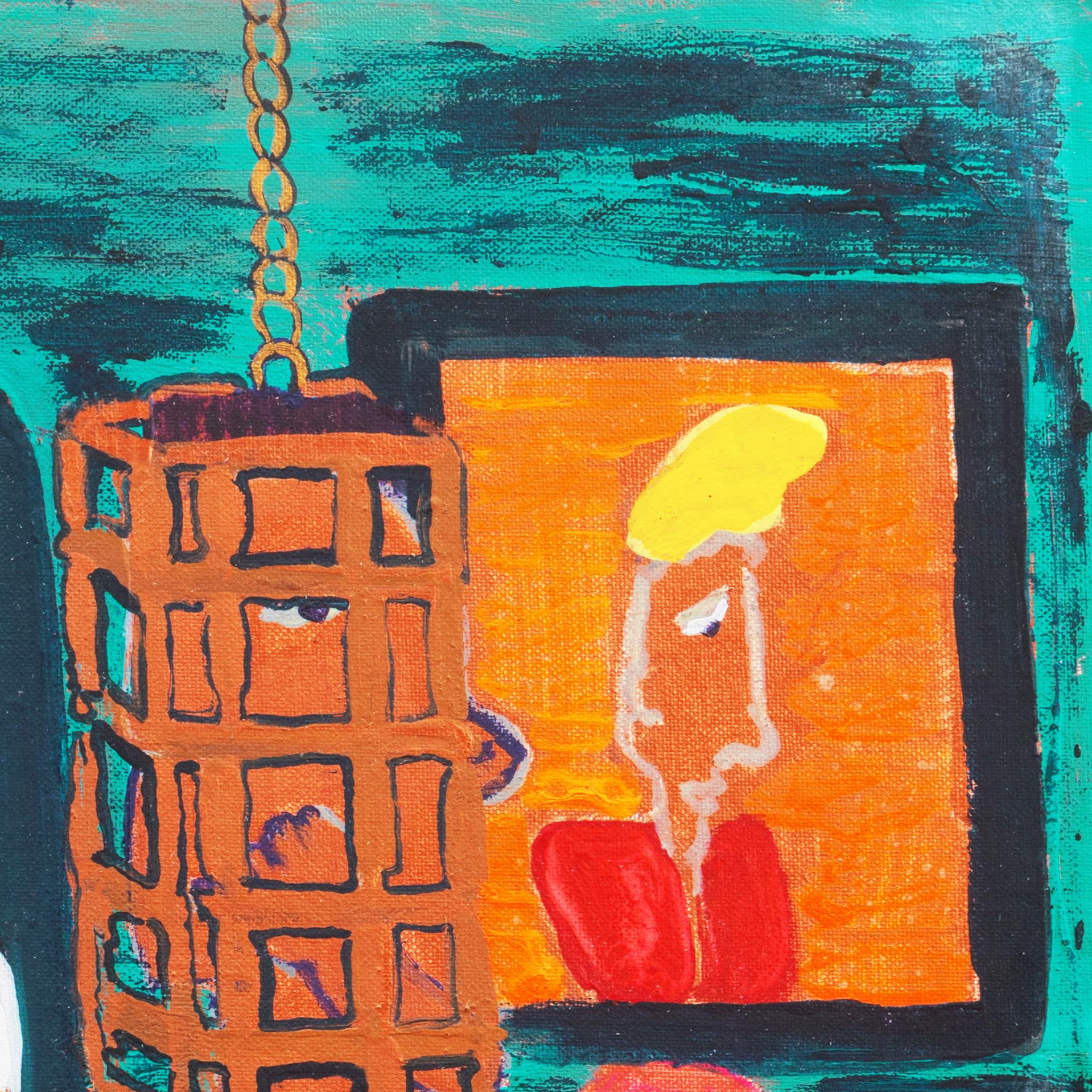 'Lovers in a Doorway', American Folk Art, Outsider artist, Figural painting - Outsider Art Painting by J.P.