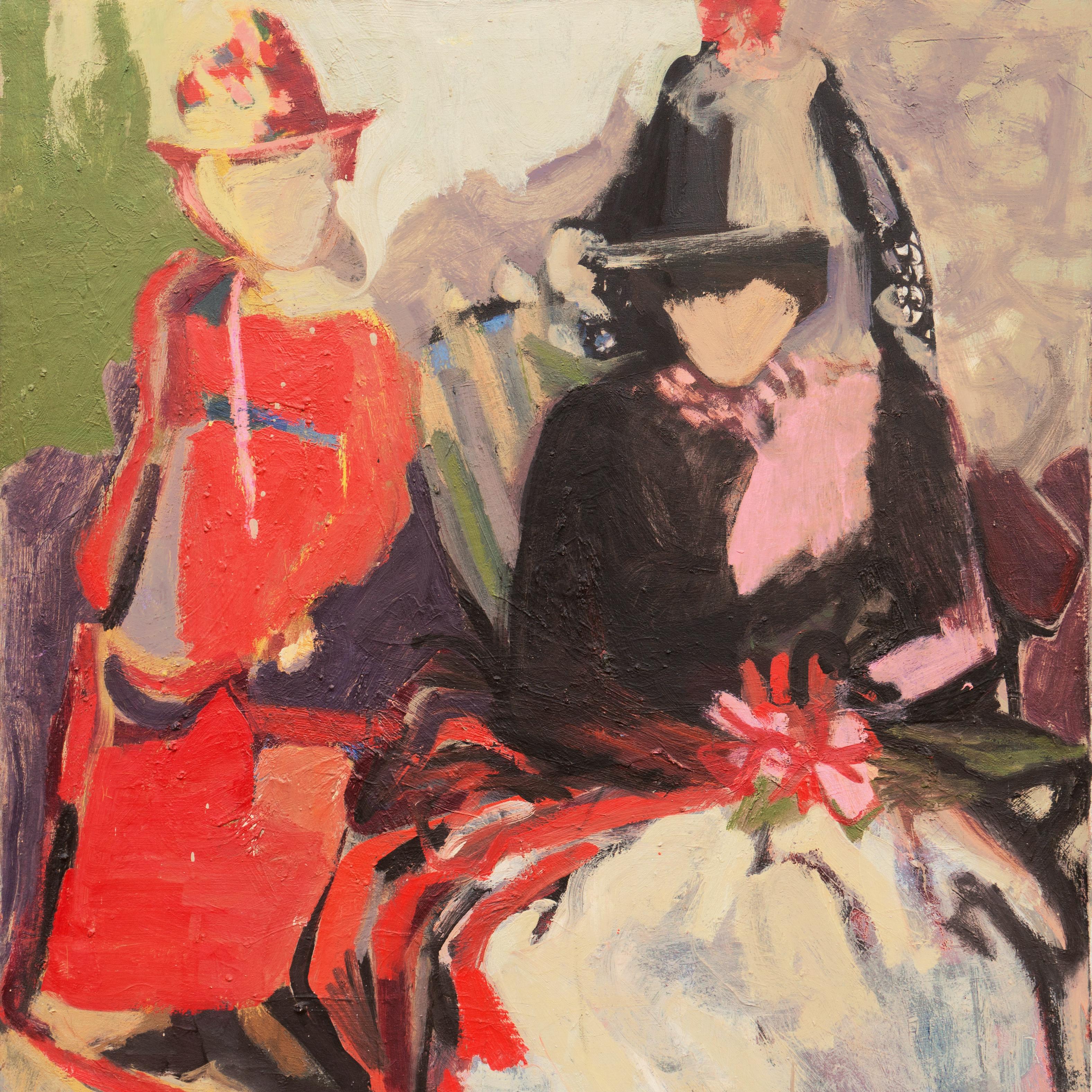 'Two Women', San Francisco Bay Area Expressionism, Woman Artist, Large Oil - Brown Figurative Painting by Beverly Curtice Hitchcock