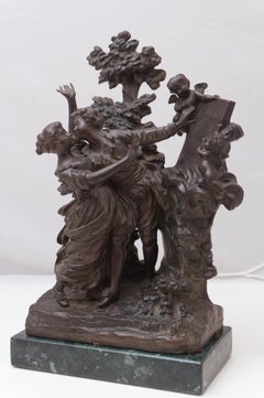  'The Kiss', Two Young Lovers Embracing, French Lost Wax Bronze Figural Group 