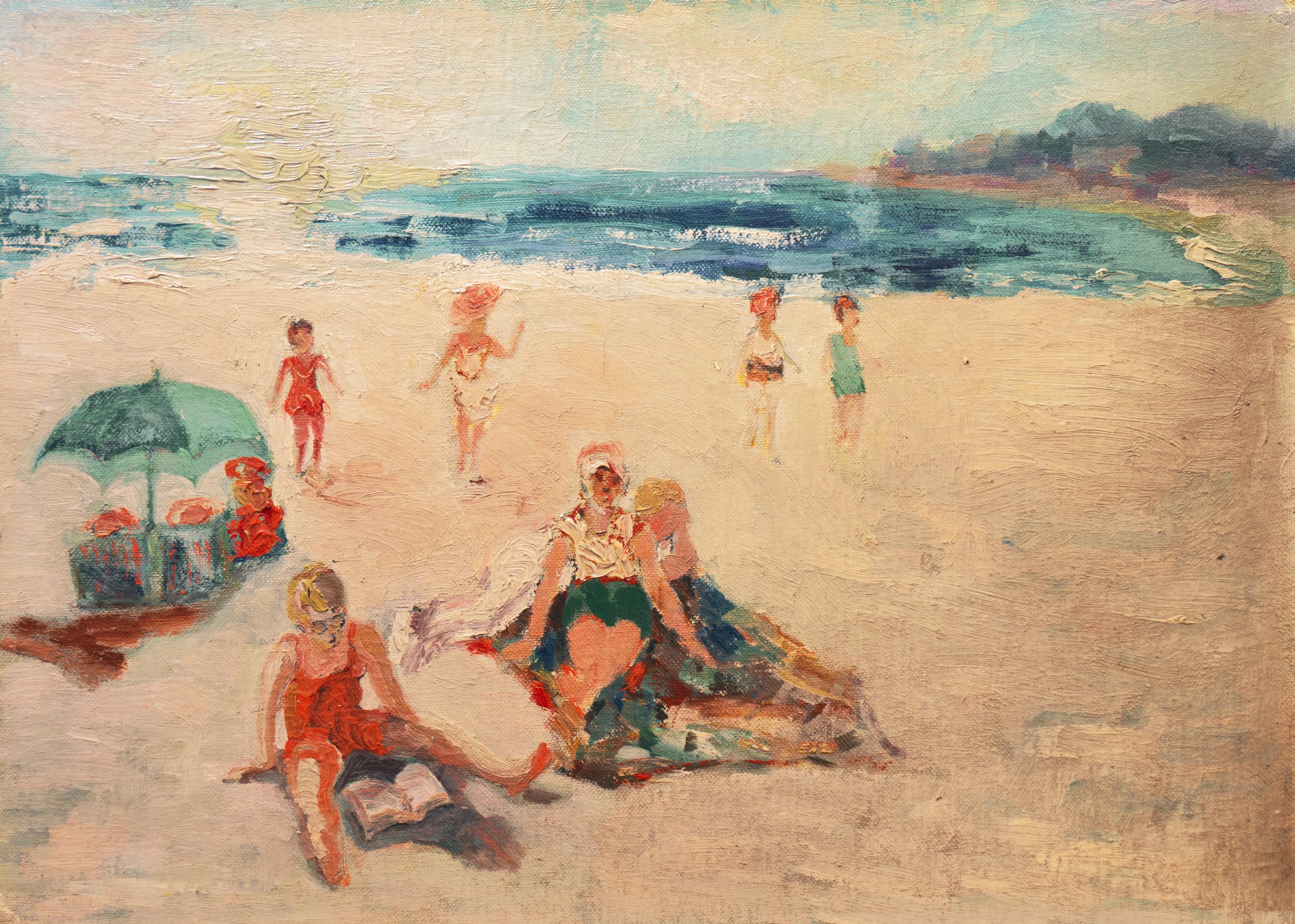 Marjory Pegram Landscape Painting - 'At the Beach', California Impressionist woman artist, Carmel, Cooper Union