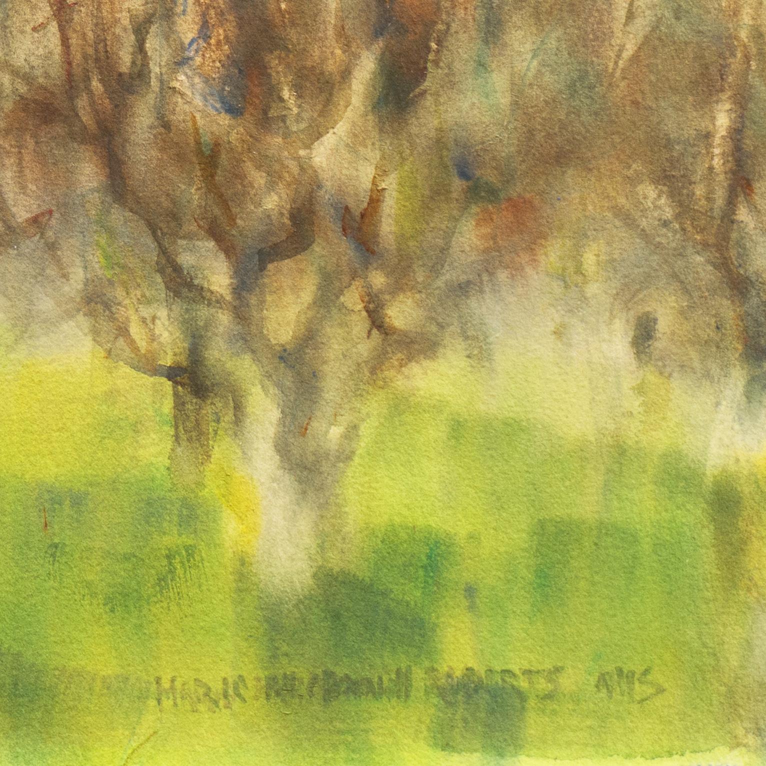 „Grove of Trees in a Misty Landscape“, Frau Künstlerin, American Watercolor Society – Art von Marie McDonnell Roberts