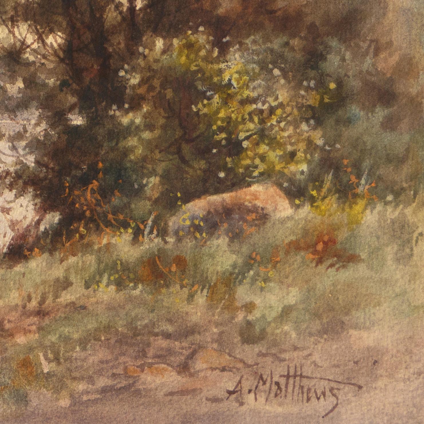 'A Picnic by the River', Early California Watercolorist - Art by Albert Matthews