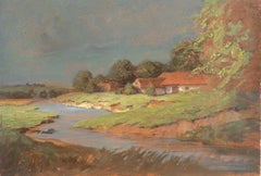 Paisaje húngaro con granja", Escuela de Múnich, Academia Nacional, Budapest