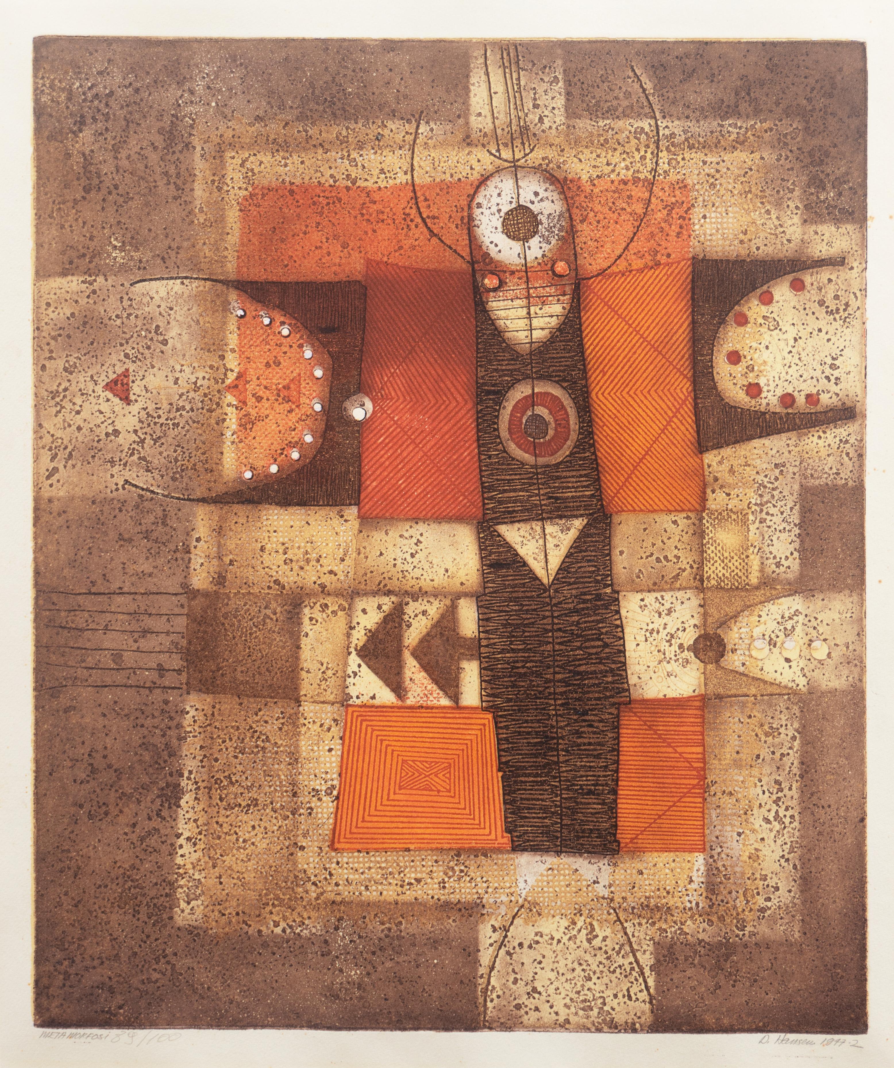 'Metamorfosi', Geometric Abstract, Berkeley, Rome, Native American, Navajo, Hopi - Print by Diana  Hansen