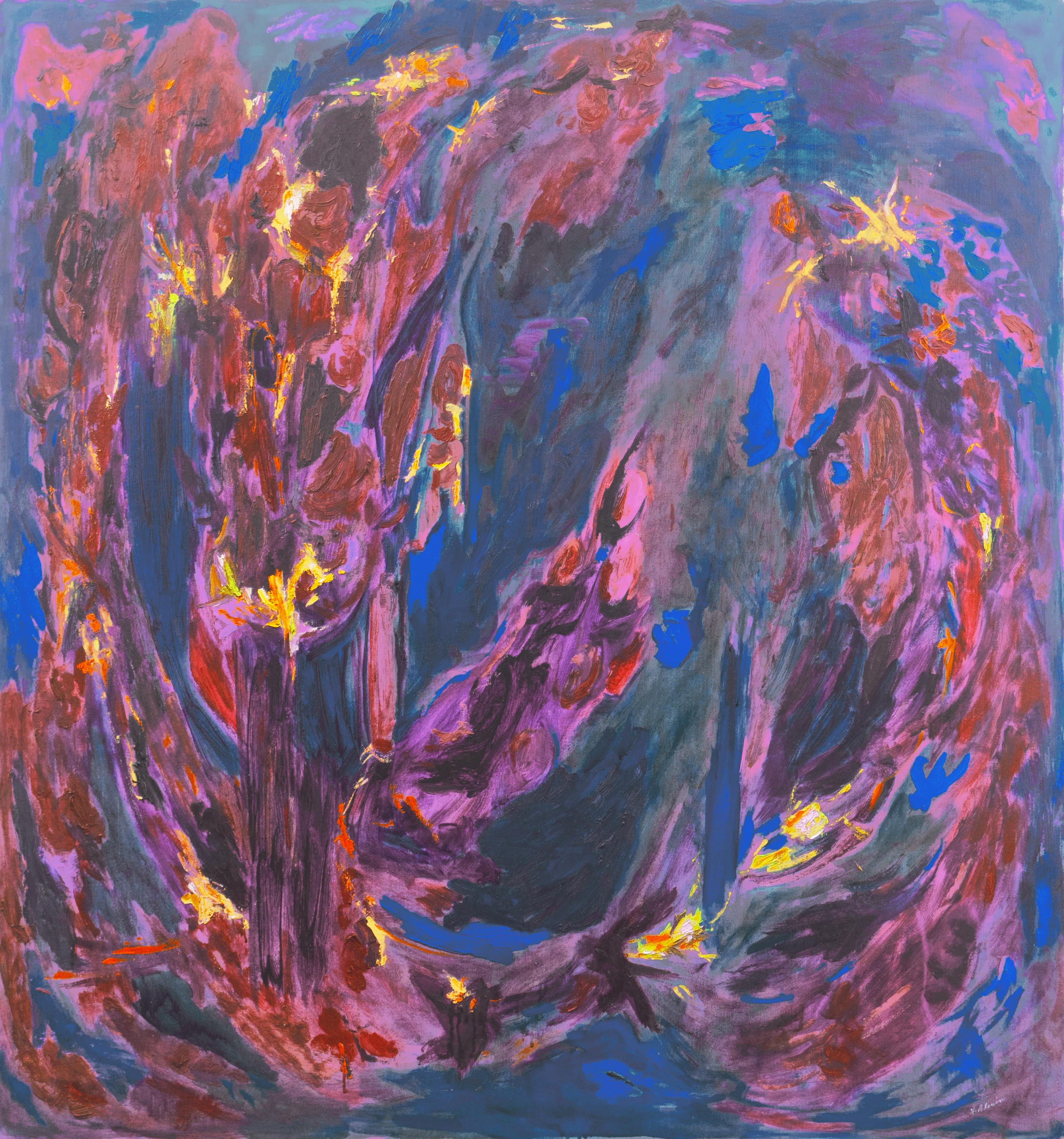 H. Blouin Abstract Painting - 'Abstract, Indigo and Violet', Large 1970's American Action Abstract Oil