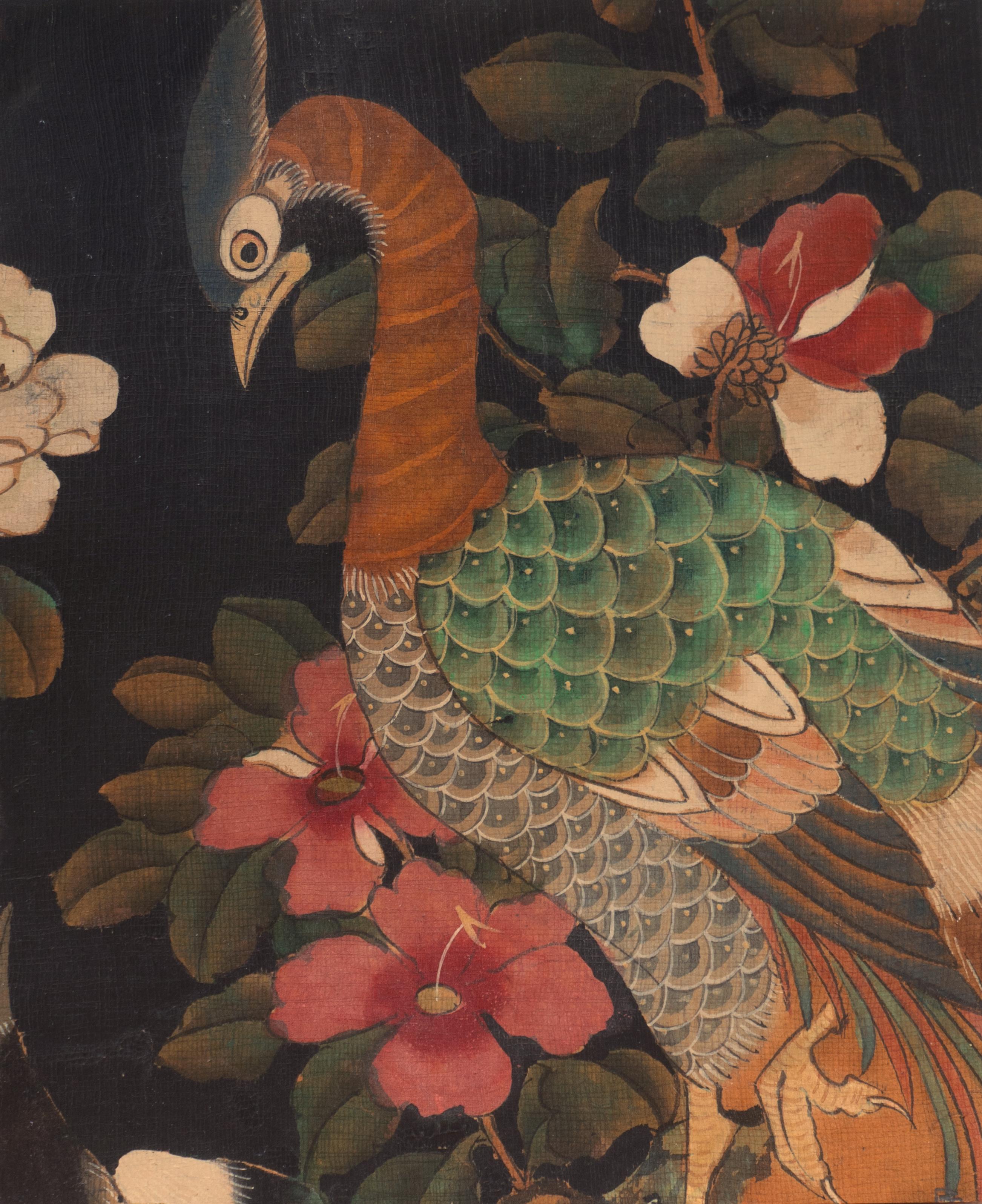 'Peacock Among Magnolia', Chinese Painting in Period Gilt Frame - Art by 19th Century Chinese school