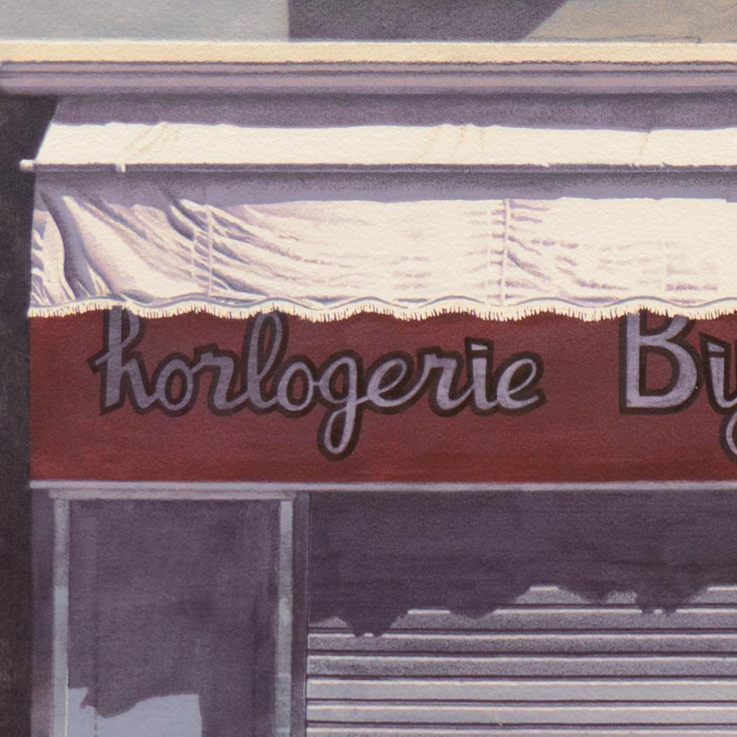 „Bijouterie, Tulle, Frankreich“, Französisches Dorf, Boise, National Watercolor Society (Grau), Landscape Art, von Evelyne Brigeois
