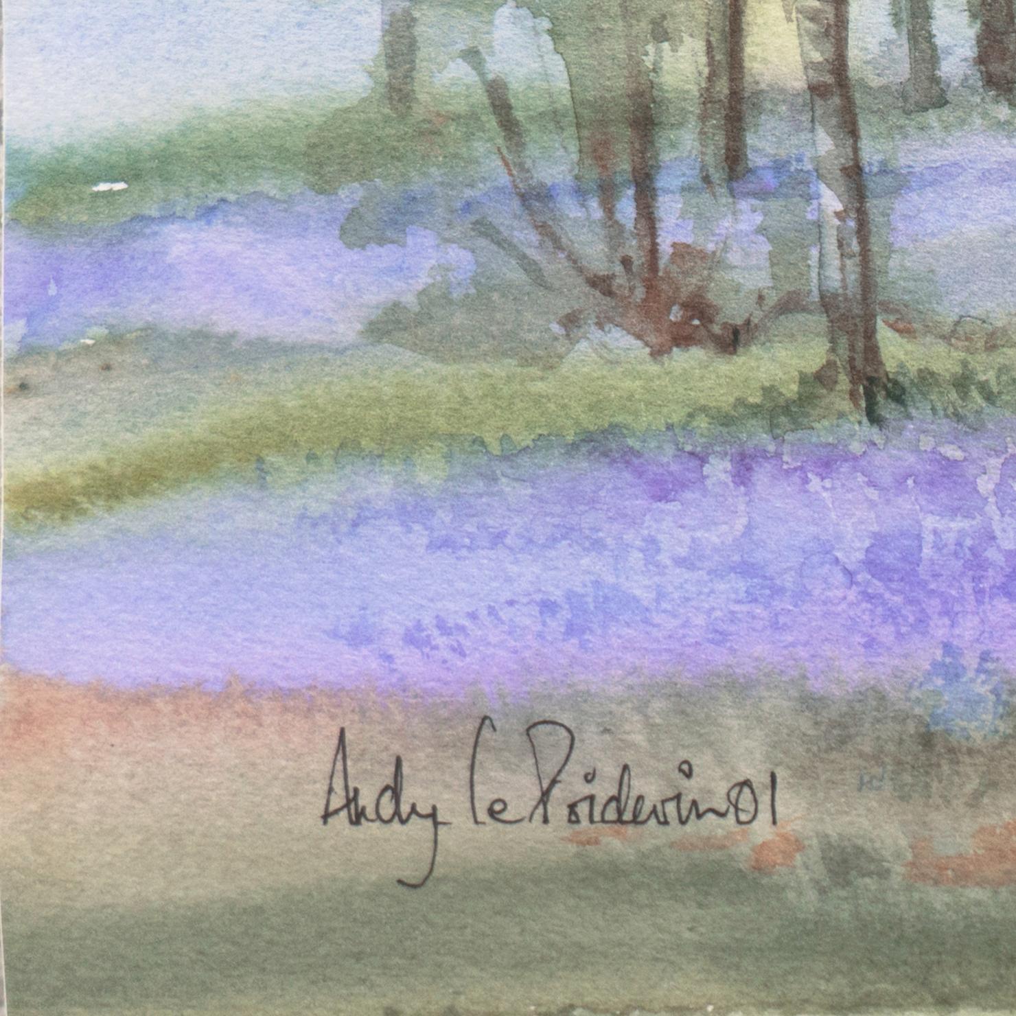 « Printemps Violets, English Cotswolds », Royal Society of British Artists, Dobunni - Gris Landscape Art par Andy Le Poidevin