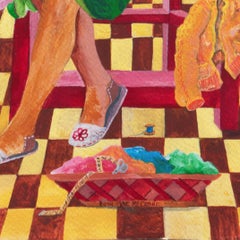 'Mending', African American Woman Folk Artist, Houston, Dallas, Blues Museum Oil