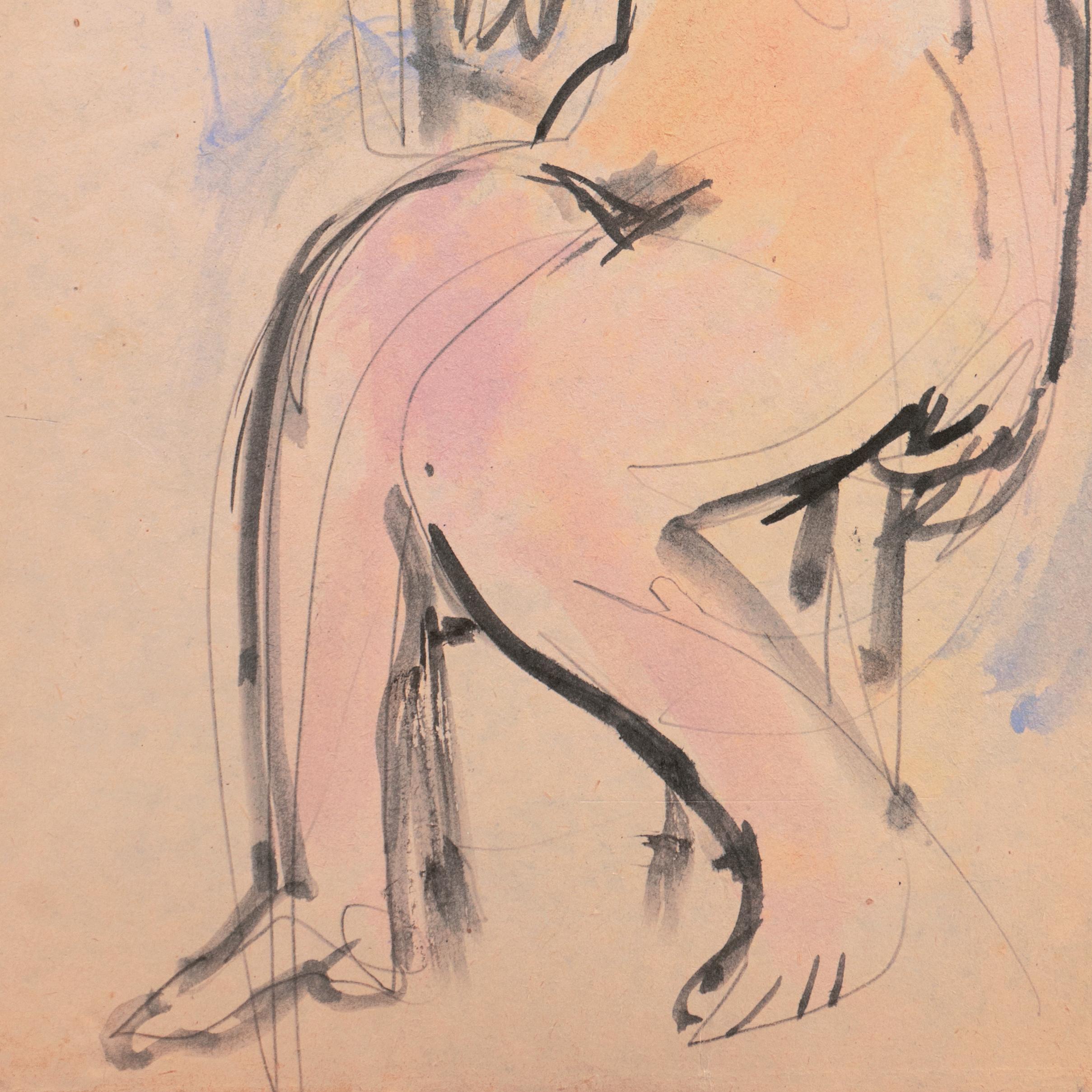 „Sitzender Akt“, Paris, Louvre, Salon d'Automne, Acadmie Chaumire, LACMA, SFAA  (Beige), Nude, von Victor Di Gesu
