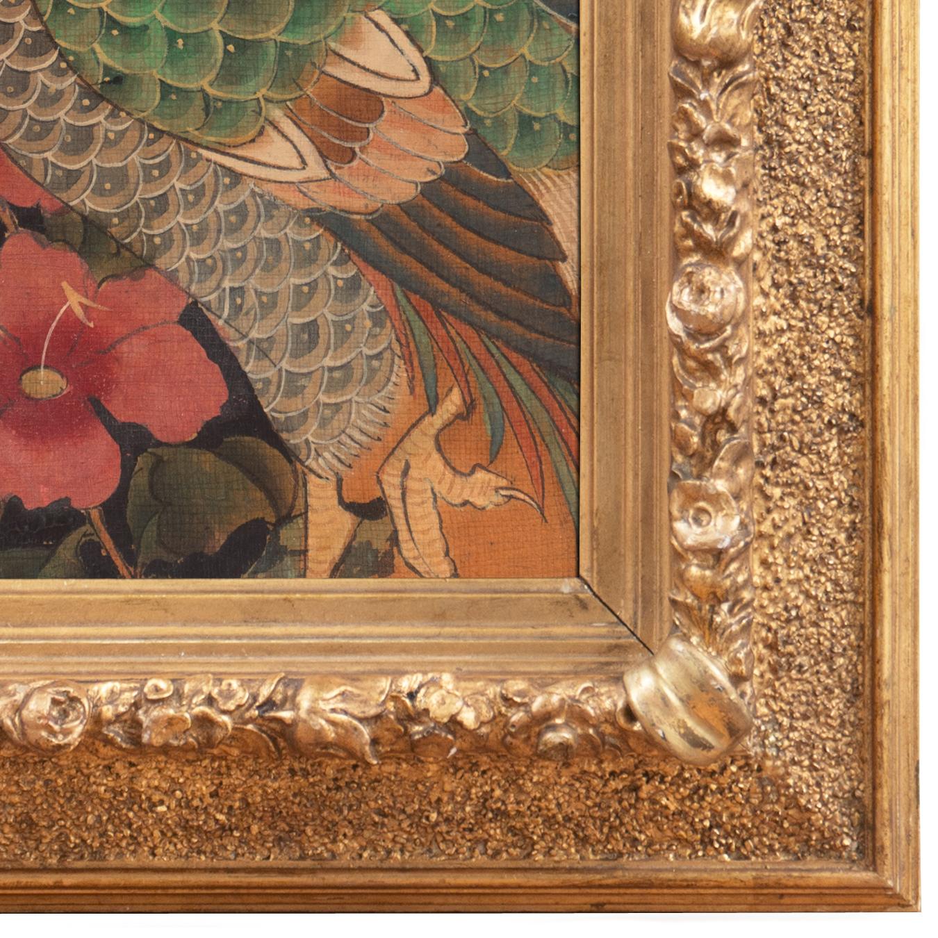 'Peacock Among Magnolia', Chinese Painting in Period Gilt Frame - Academic Art by 19th Century Chinese school